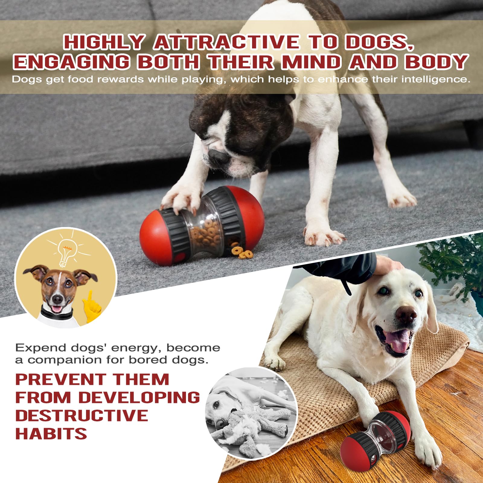 Interactive Dog Puzzle Toy - Mental Stimulation Rolling Treat Dispenser Ball & Slow Feeder Bowl Combo Set | Keeps Your Beloved D