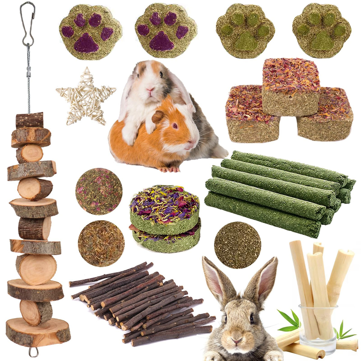 Grddaef Rabbit Toys, Guinea Pig Toys 25 Pcs Natural Timothy Hay Bunny Chews And Treats For Hamster Chinchilla Gerbil