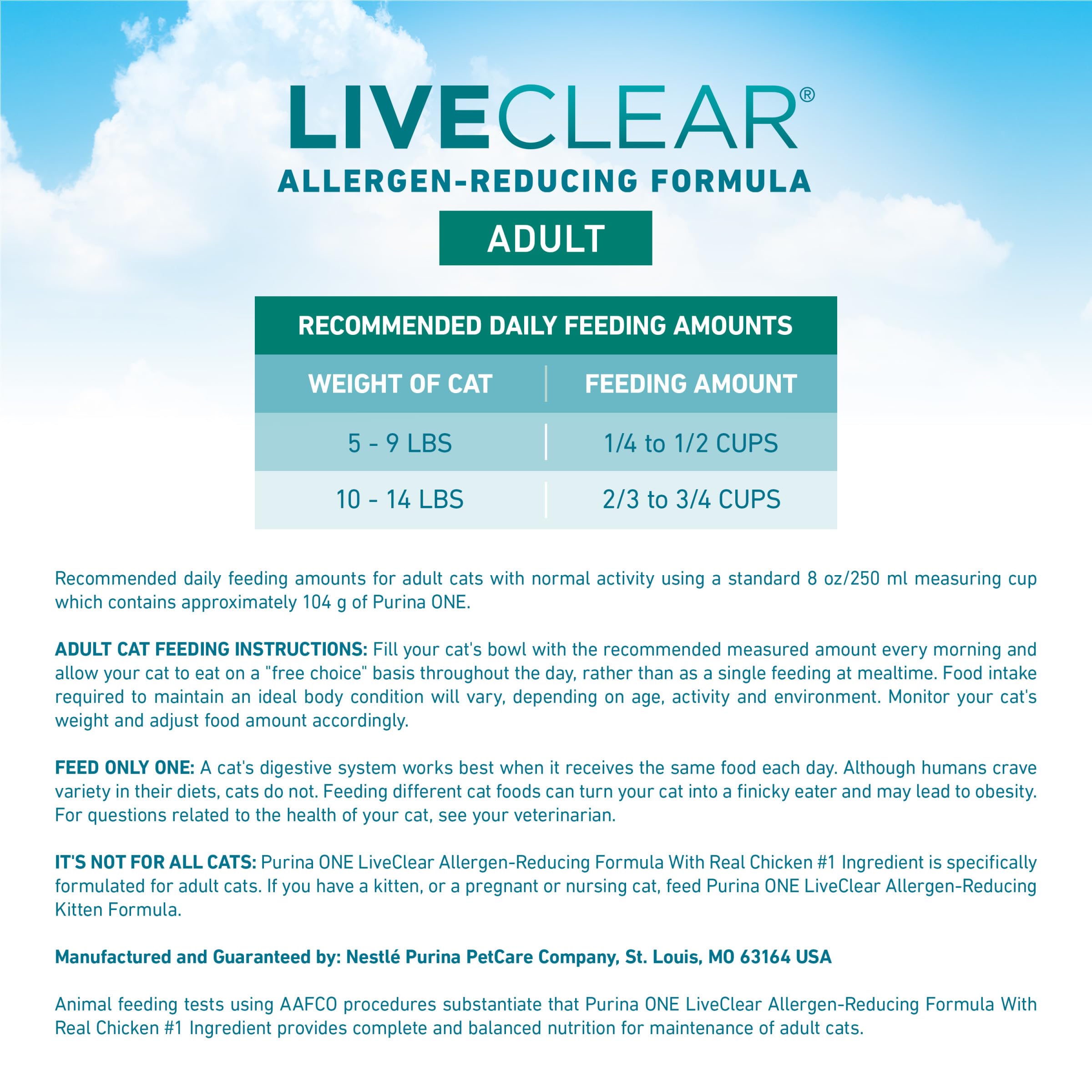 Purina ONE LiveClear Cat Food - Allergen-Reducing Dry Formula with Real Chicken, 3 lb Bag