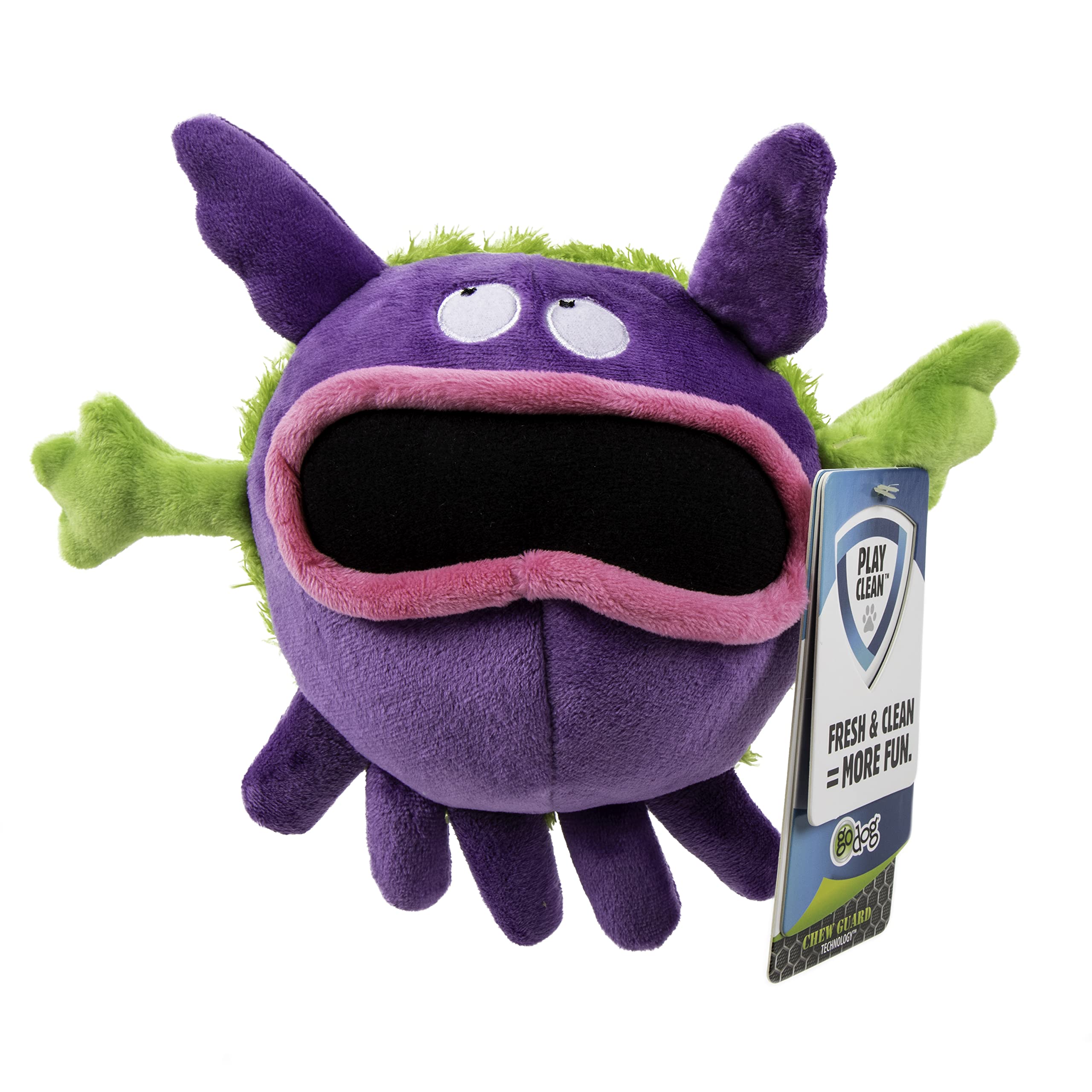 goDog PlayClean Germs Squeaky Plush Dog Toy with Odor-Eliminating Essential Oils, Chew Guard Technology - Purple, Small