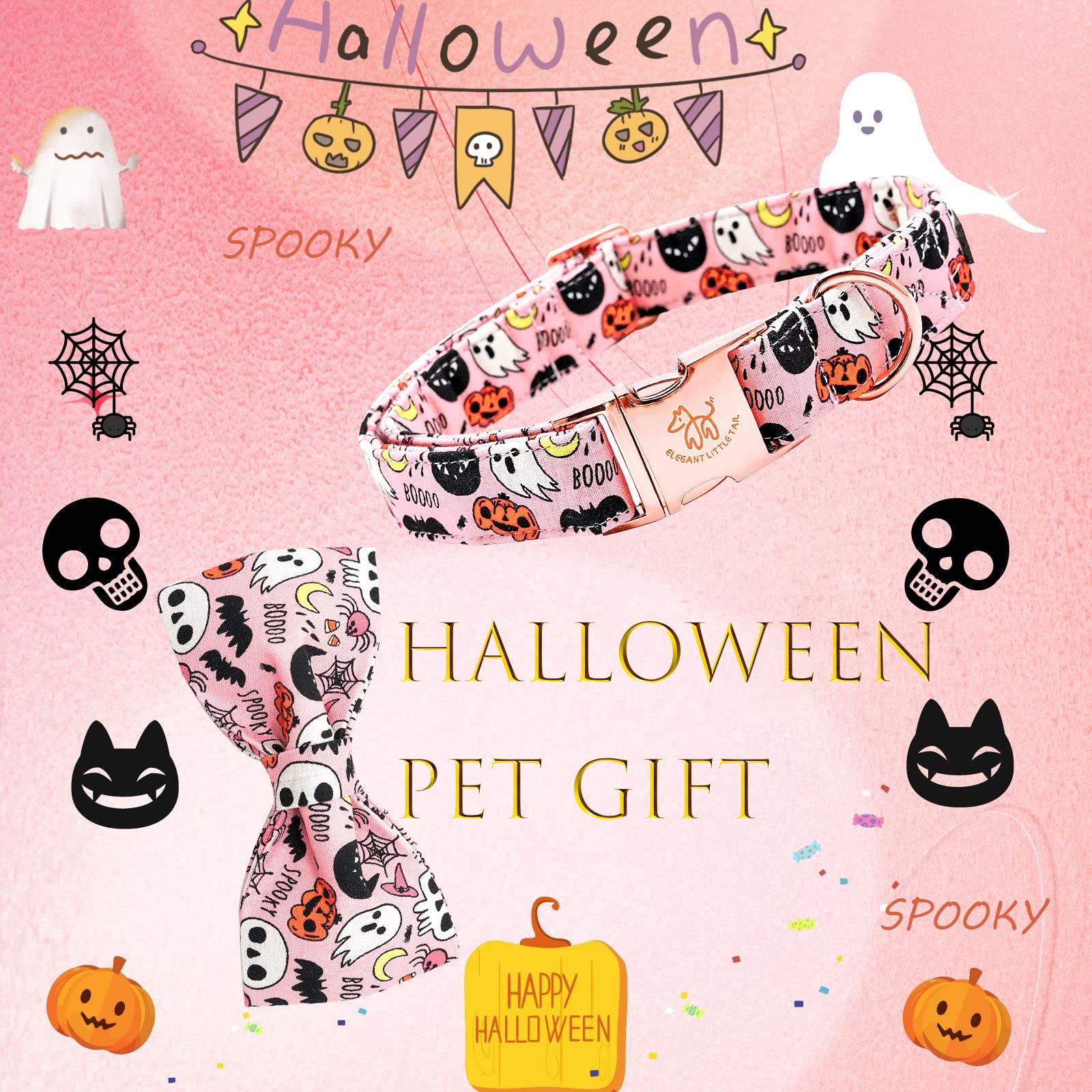 Elegant Little Tail Dog Collar With Bow - Fall Dog Collar Halloween Pumpkin Bow Girl Boy Pet Collar Soft Dog Bowtie Collars For Large Dogs