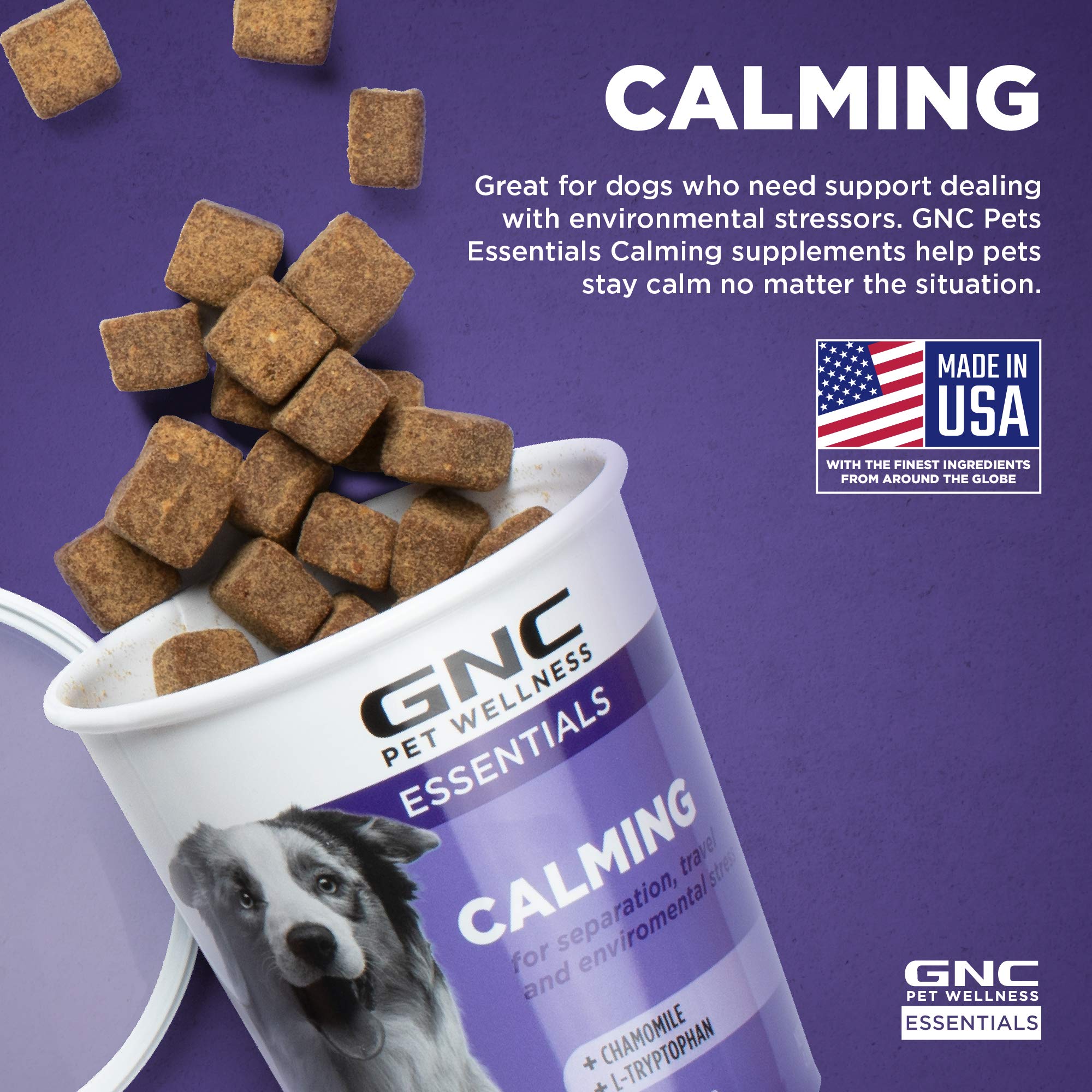 GNC Pets Essentials Calming Soft Chew Dog Supplements, Anxiety Relief Dog Calming Chews in Bacon Flavor for Adult Dogs & Puppies