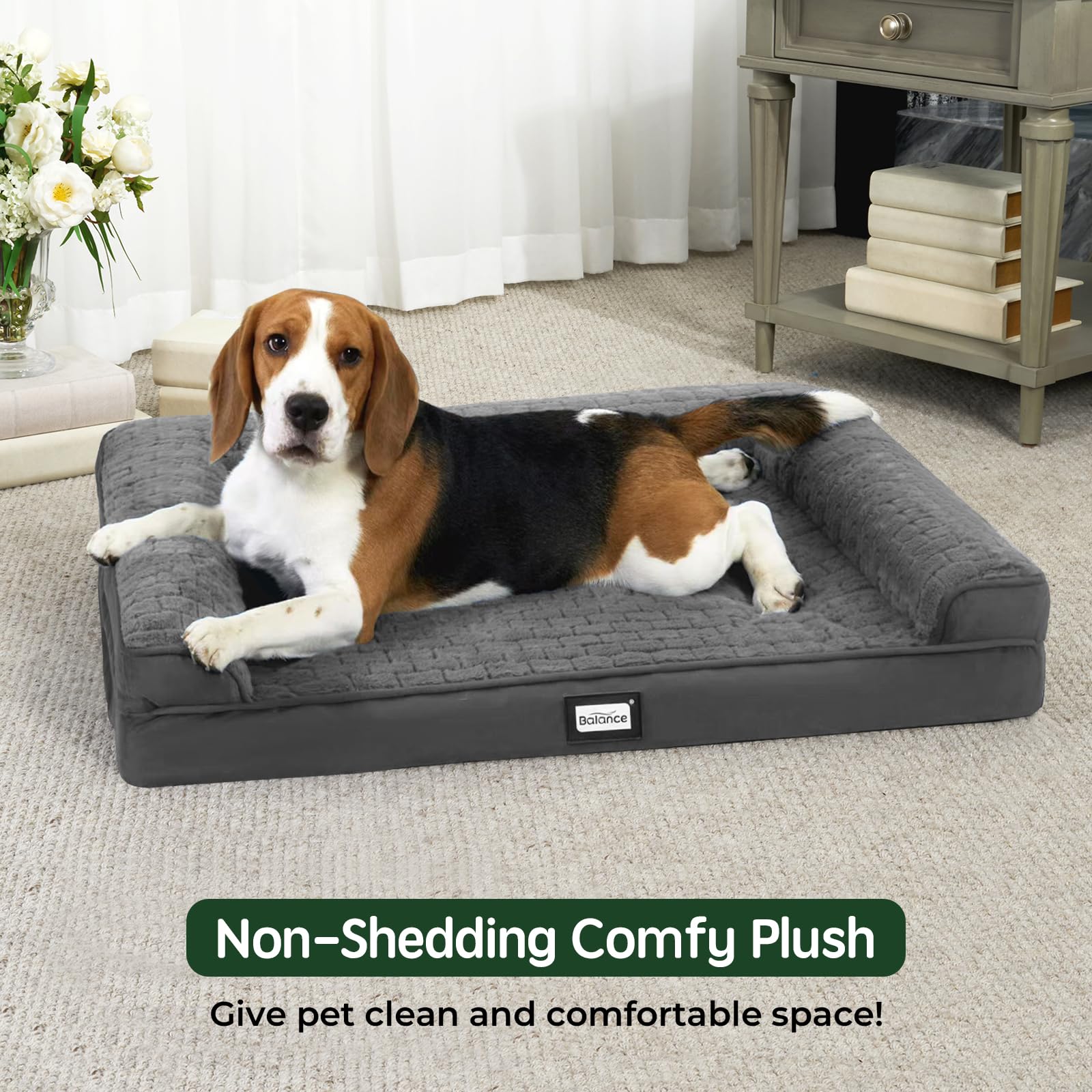 Balance Orthopedic Dog Bed For Large Dogs, Comfortable Dog Sofa Beds With Removable Washable Cover & Waterproof Lining, Egg Crat