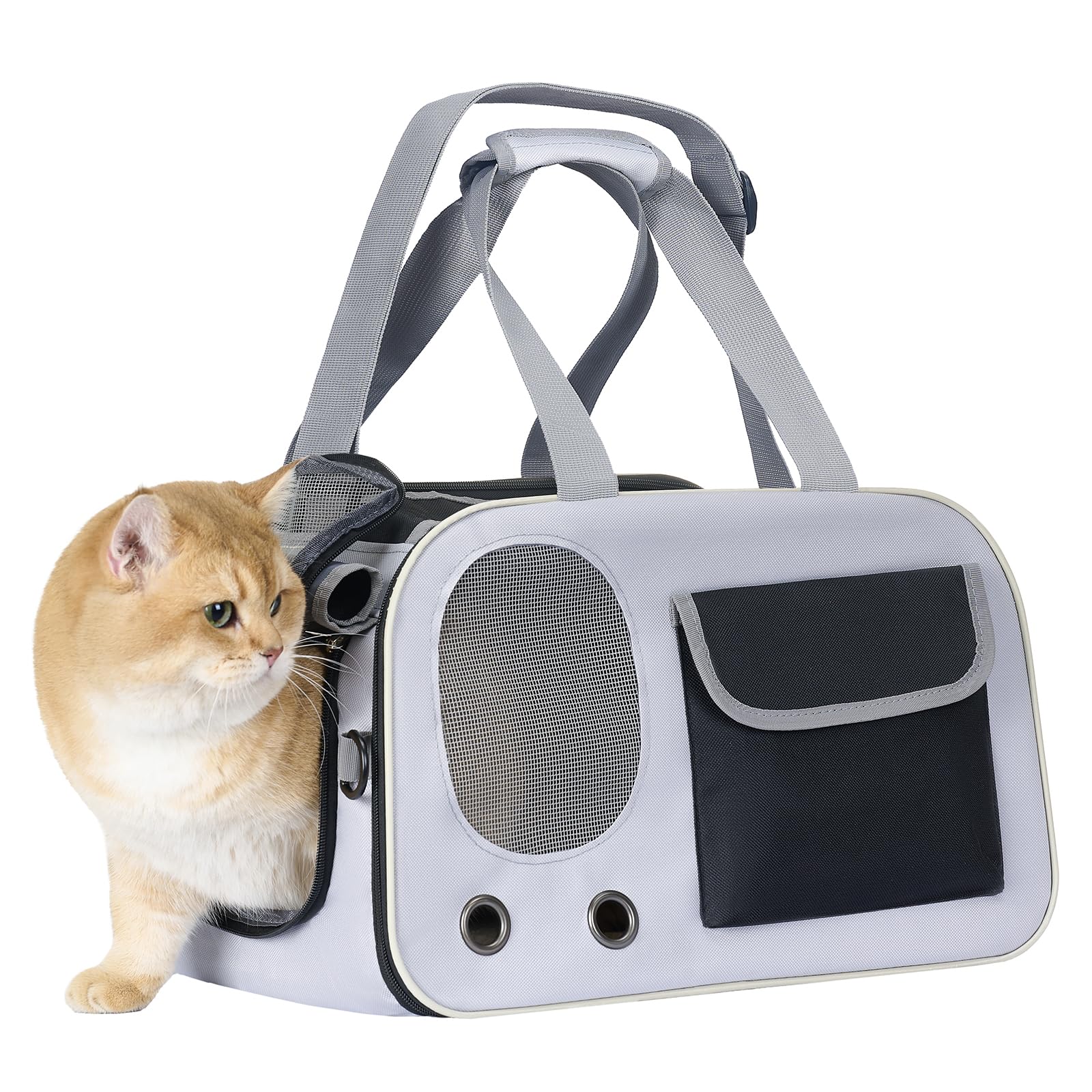 Cat, Dog Carrier For Pets Up To 17 Lbs, Soft-Sided Collapsible Pet Carrier With Sturdy Base, Roll-Up Curtain And Large Storage B