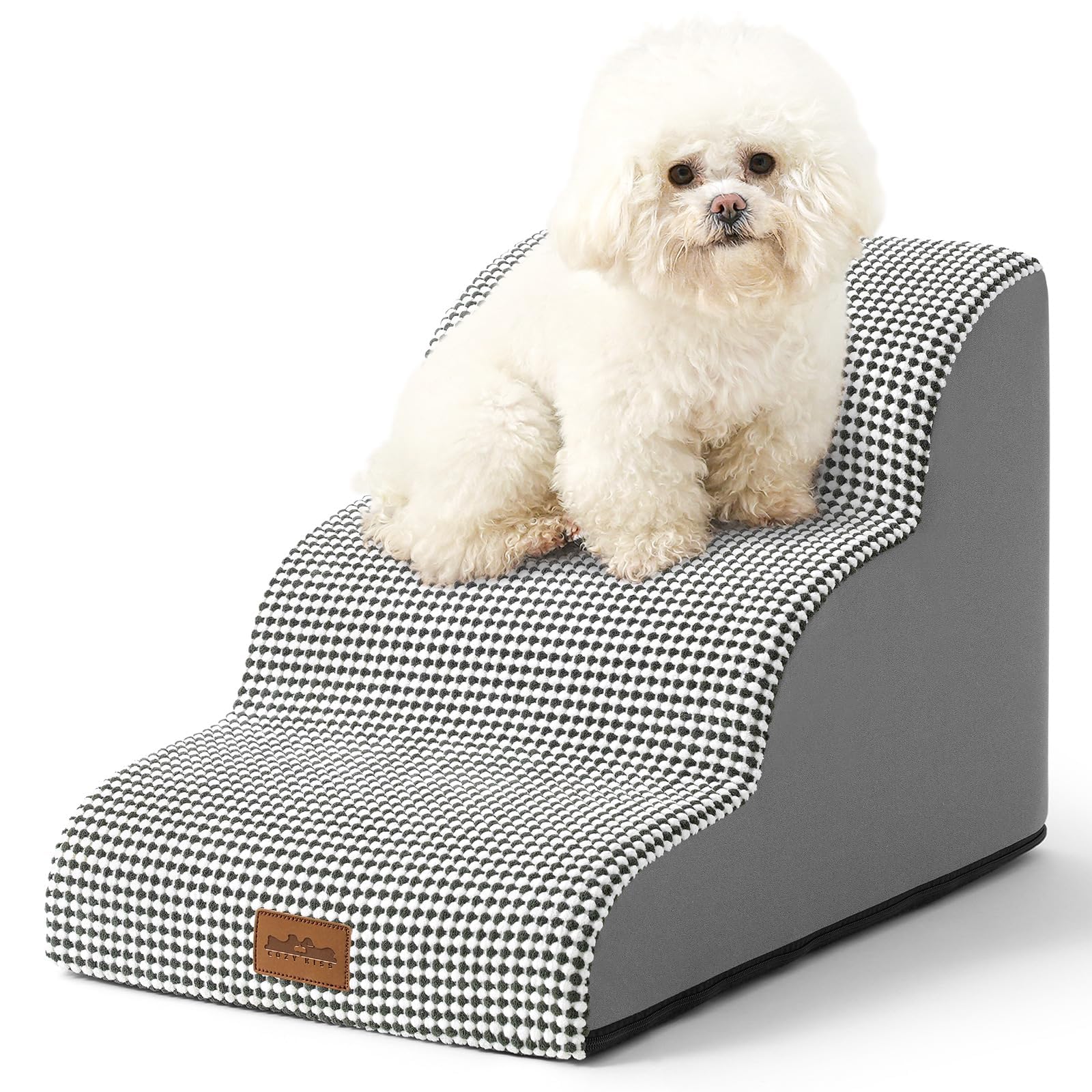 COZY KISS Dog Stairs for Small Dogs 15.7  H, Curved Dog Step for Puppy, Older Cat, Medium Pet Ramp for Sofa, Couch or Bed, Ladde
