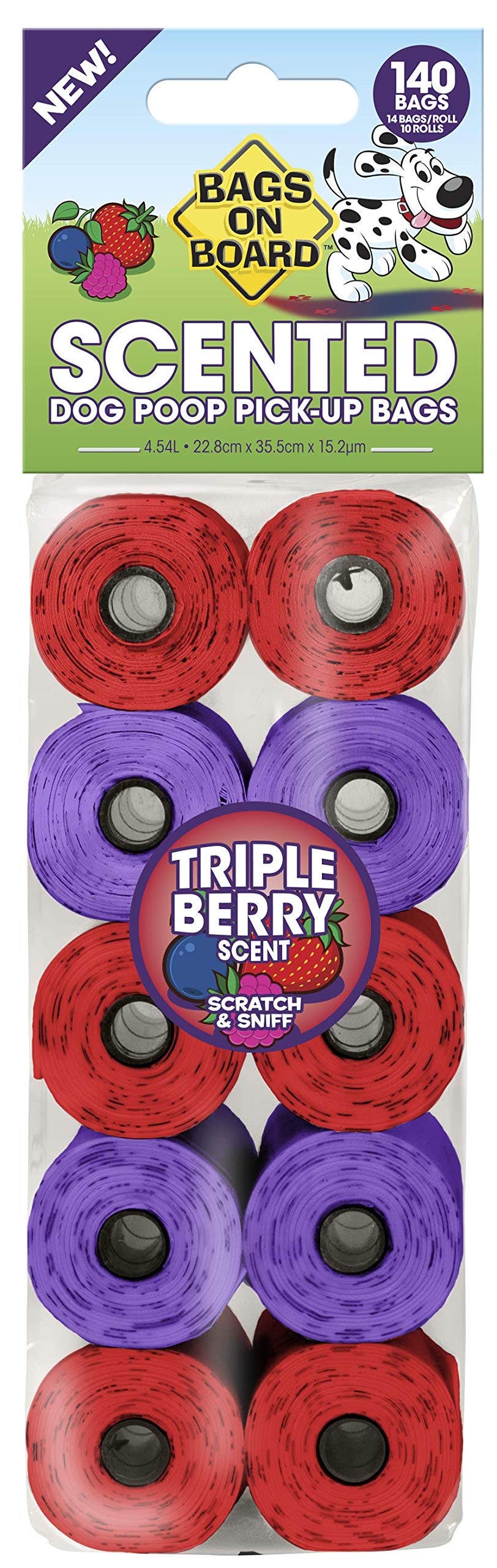 Bags On Board Dog Poo Bags | Strong, Leak Proof Dog Waste Bags | Triple Berry Scent | 140 Bags