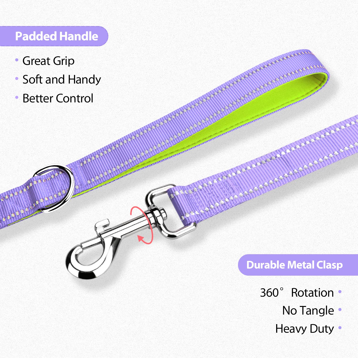 Phoepet 5 Feet Dog Leash - Dual-Side Reflective - Soft Padded Handle - Fit For Walking, Training Or Exploring Hiking, Camping (B