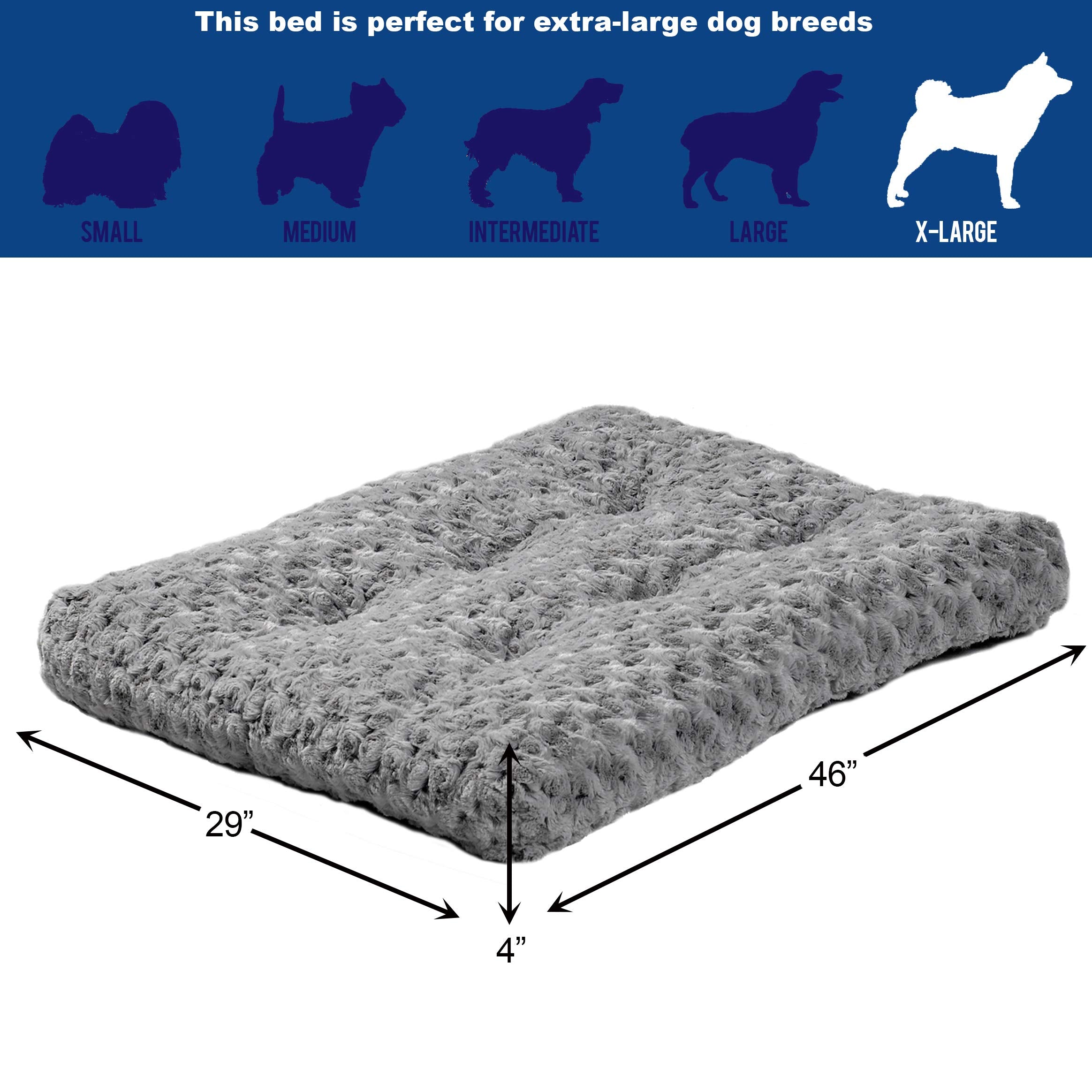 Midwest Homes For Pets Deluxe Dog Beds | Super Plush Dog & Cat Beds Ideal For Dog Crates | Machine Wash & Dryer Friendly, 1-Year Warranty,Gray, 48-Inch