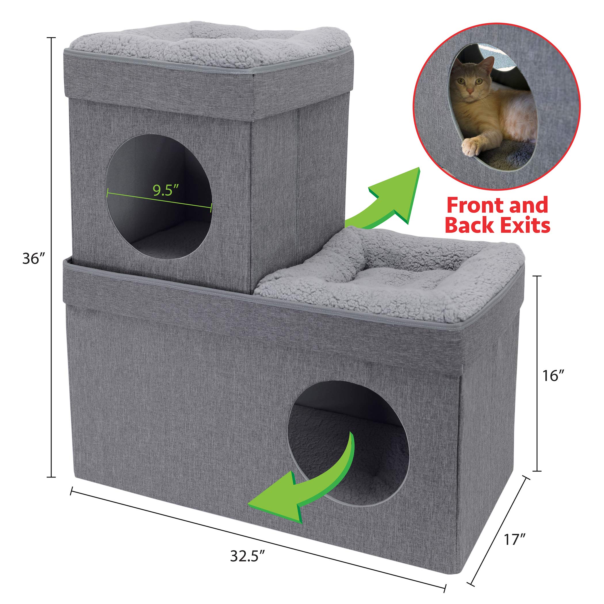 Kitty City Large Stackable Tan Cat Condo, Cat Cube, Cat House, Pop Up Bed, Cat Ottoman (Cm-10074-Cs01)