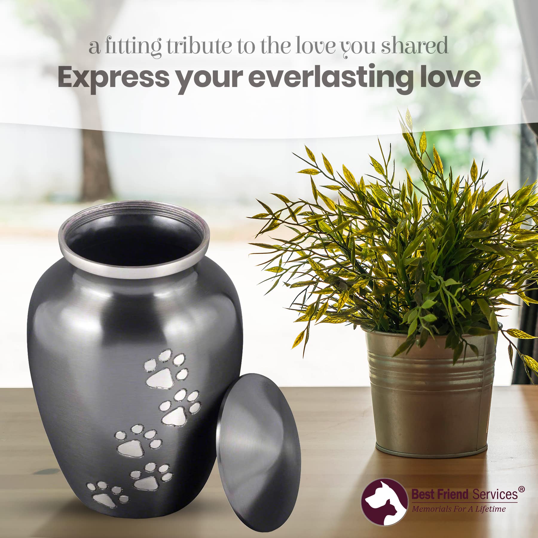 Best Friend Services Pet Urn - Ottillie Paws Legacy Memorial Pet Cremation Urns For Dogs And Cats Ashes Hand Carved Brass Memory Keepsake Urn (Slate, Vertical, Pewter, X-Large)