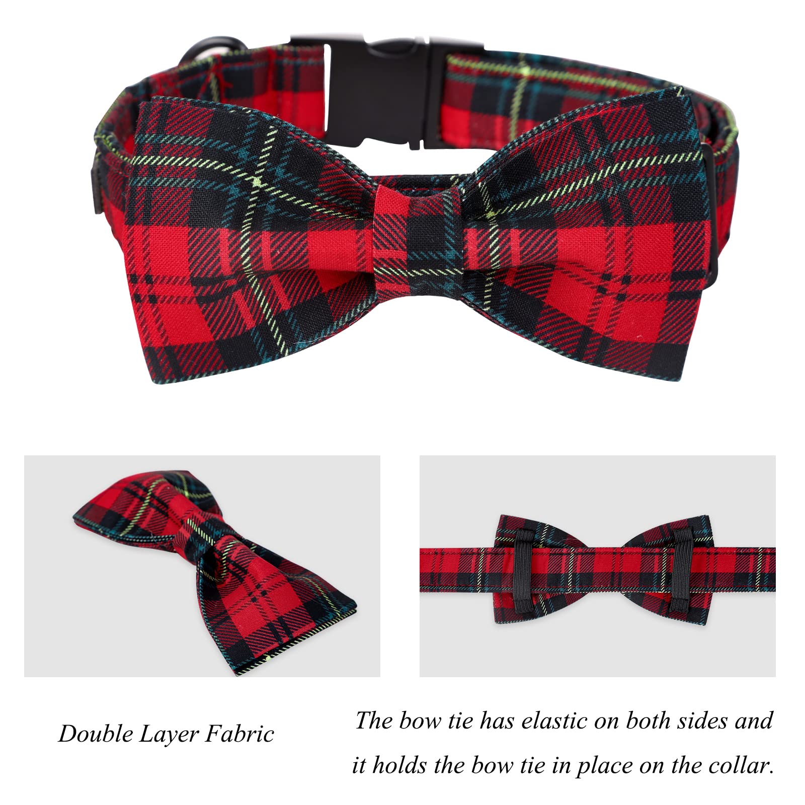 Lionet Paws Christmas Dog Collar With Bowtie, Dog Bowtie Collar With Metal Buckle For Dogs, Adjustable Comfortable Dog Collar Girl Boy Gift, L, Neck 16-24 In