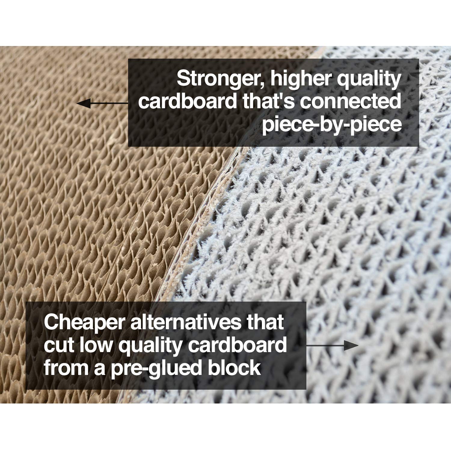 PetFusion Jumbo Cat Scratcher Lounge, White. 39 x 11 x 14 inch 4 Cardboard Scratching Surfaces and 2 Levels, Scratch, Play, Perc
