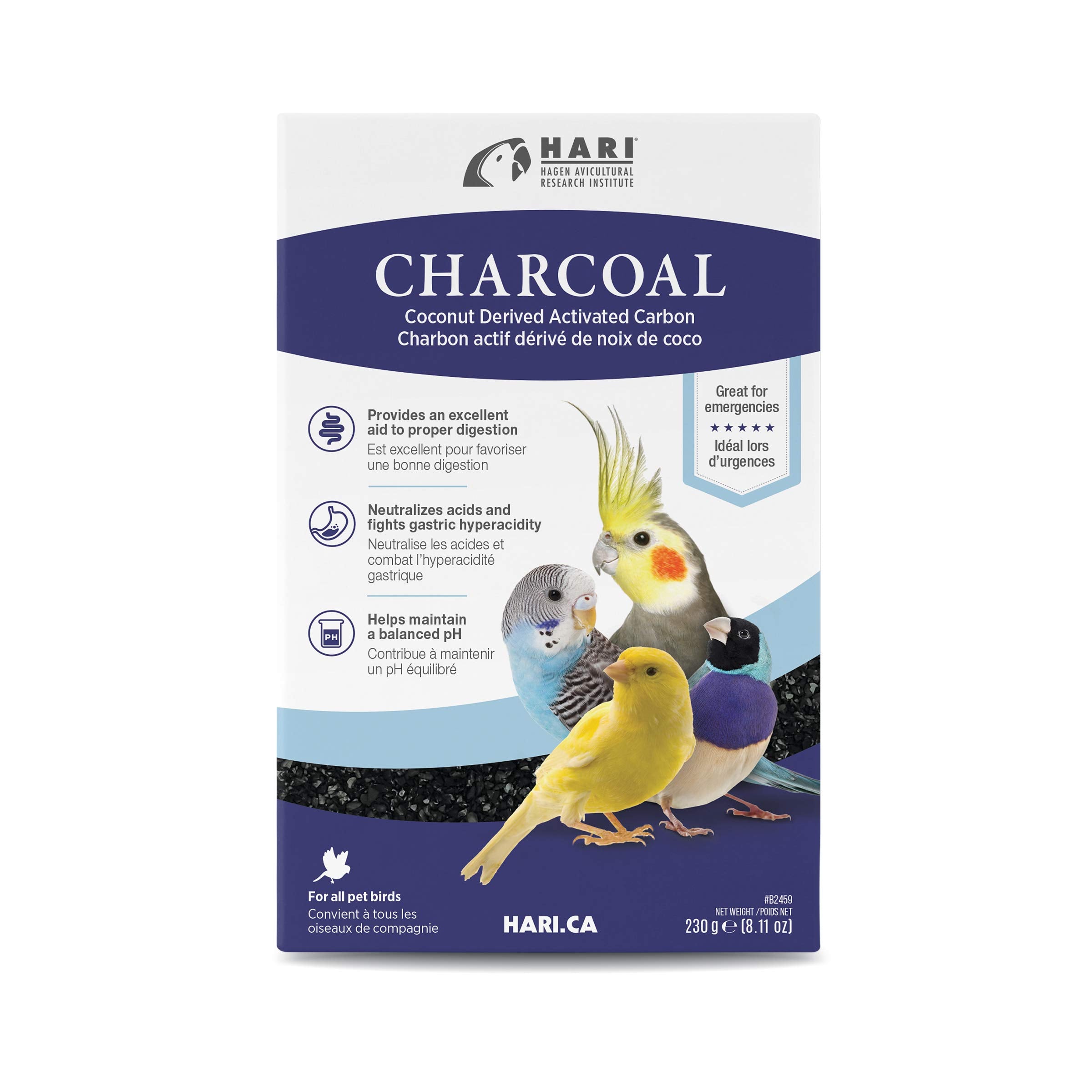 Hari Bird Charcoal, Coconut Derived Activated Charcoal, Aid in Digestion and Eliminate Toxins, Hagen Supplement for All Birds, 8