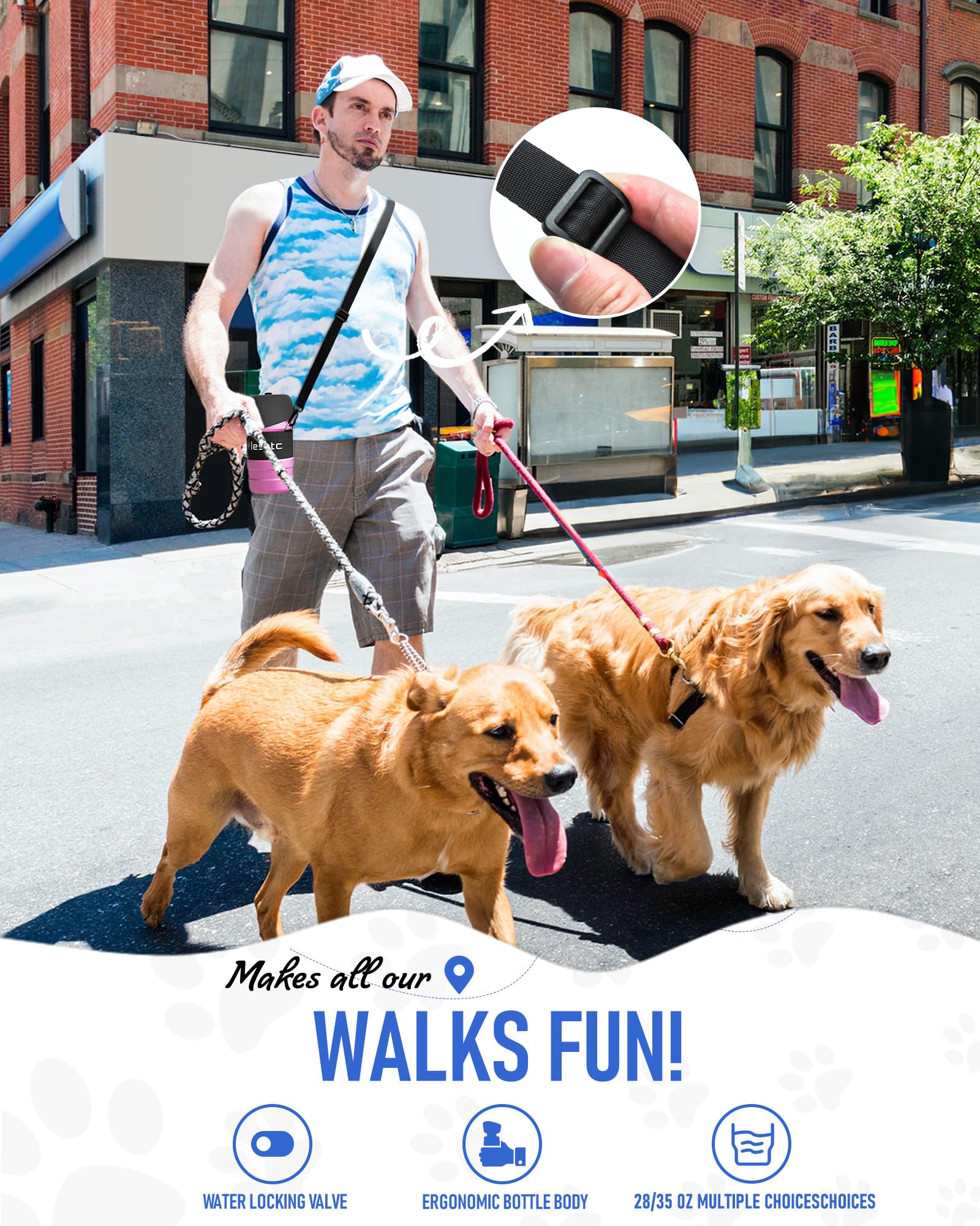 Lesotc Dog Water Bottle, Portable Water Dispenser With Bowl, Leak Proof Pet Travel Water Bottle Puppy Essentials Doggie Stuff Ac