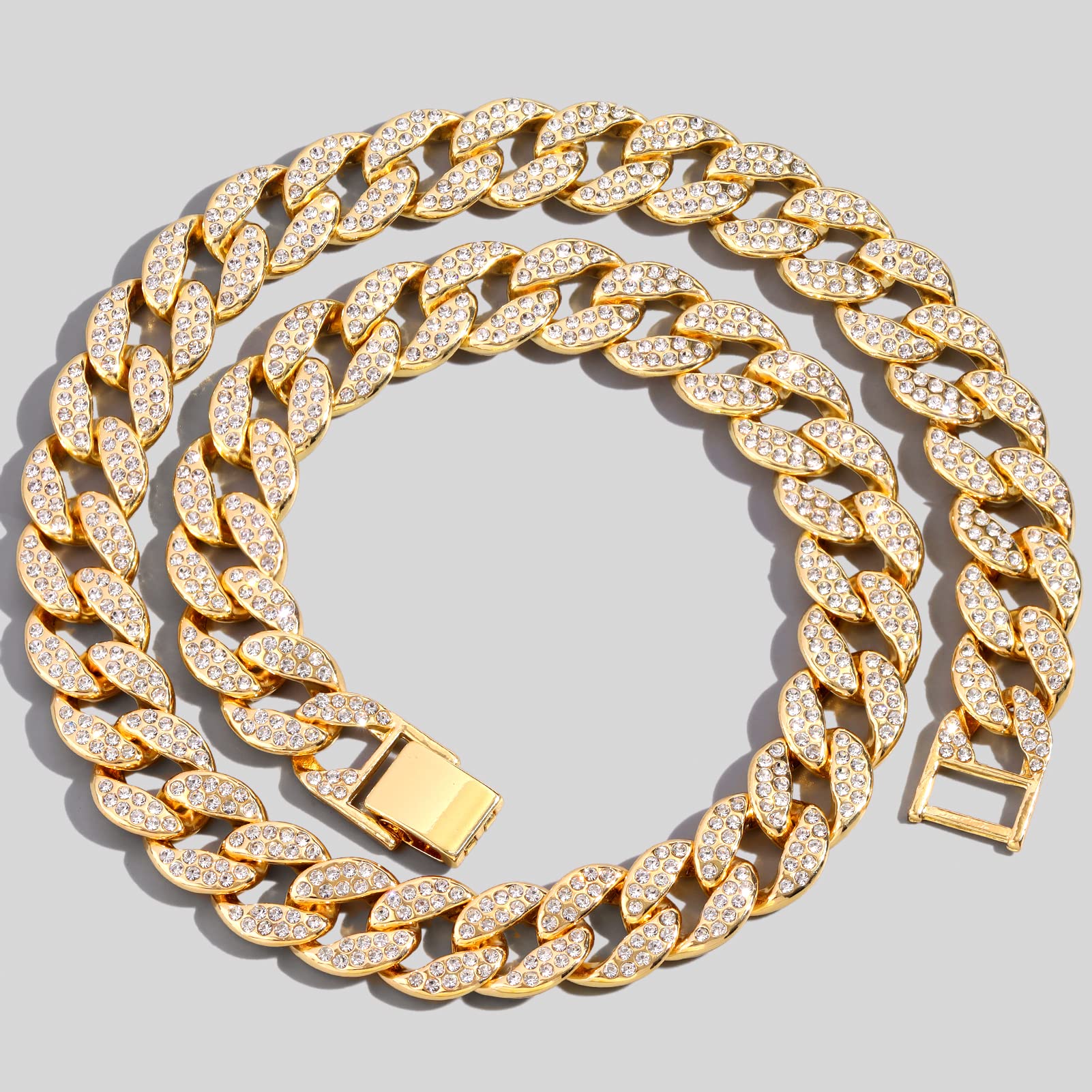 Flatfoosie Gold Dog Chain Collar Diamond Cuban Link Durable Dog Chain Collar For Outside Walking Secure Buckle Dog Gold Chain For Small Medium Large Dogs Cats (22Inch, Gold)