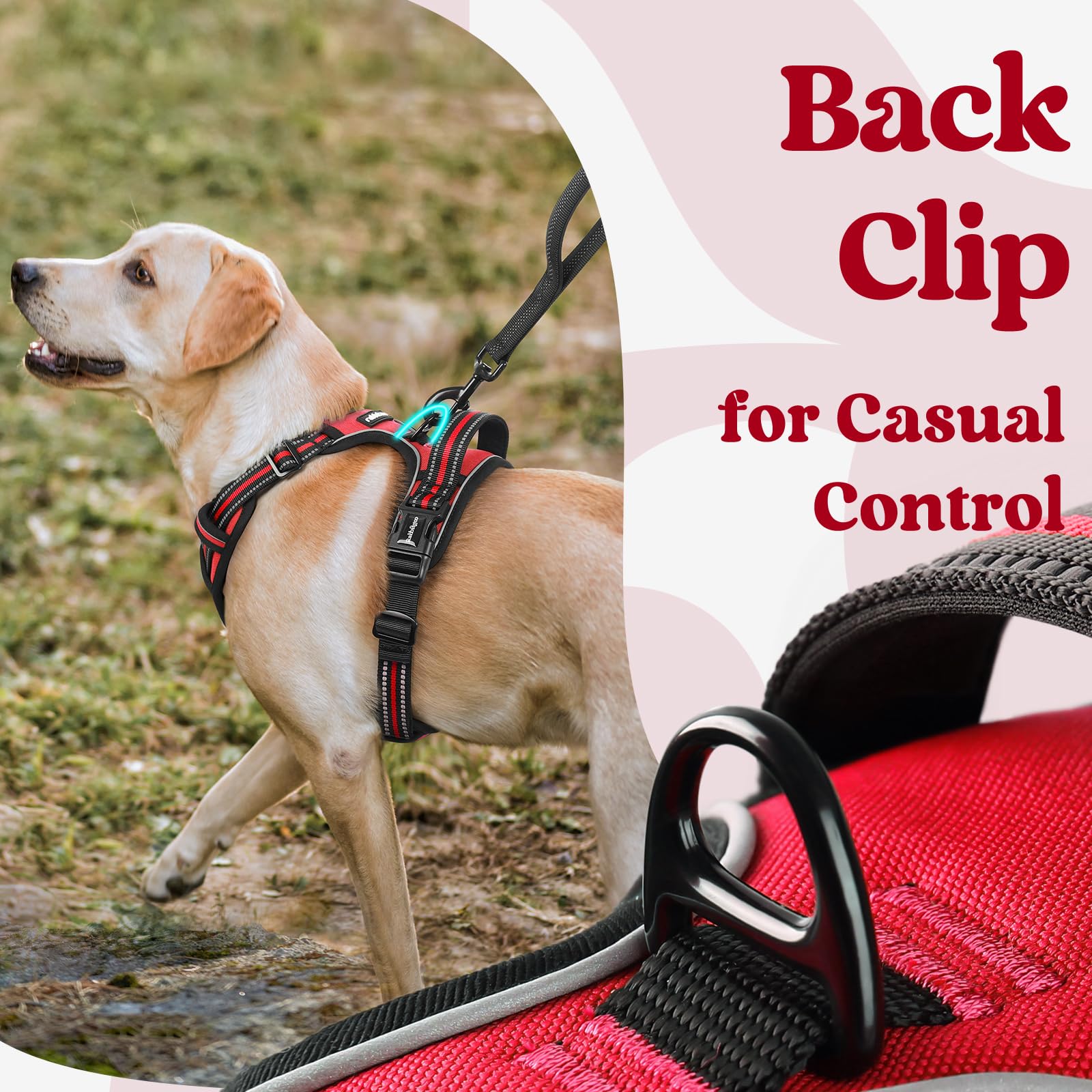 Rabbitgoo Dog Harness Small Sized, No Pull Pet Harness With 3 Buckles, Adjustable Soft Padded Pooch Vest With Instant Control Handle, Easy Walking Reflective Pet Vest For Small Dogs, Red, S