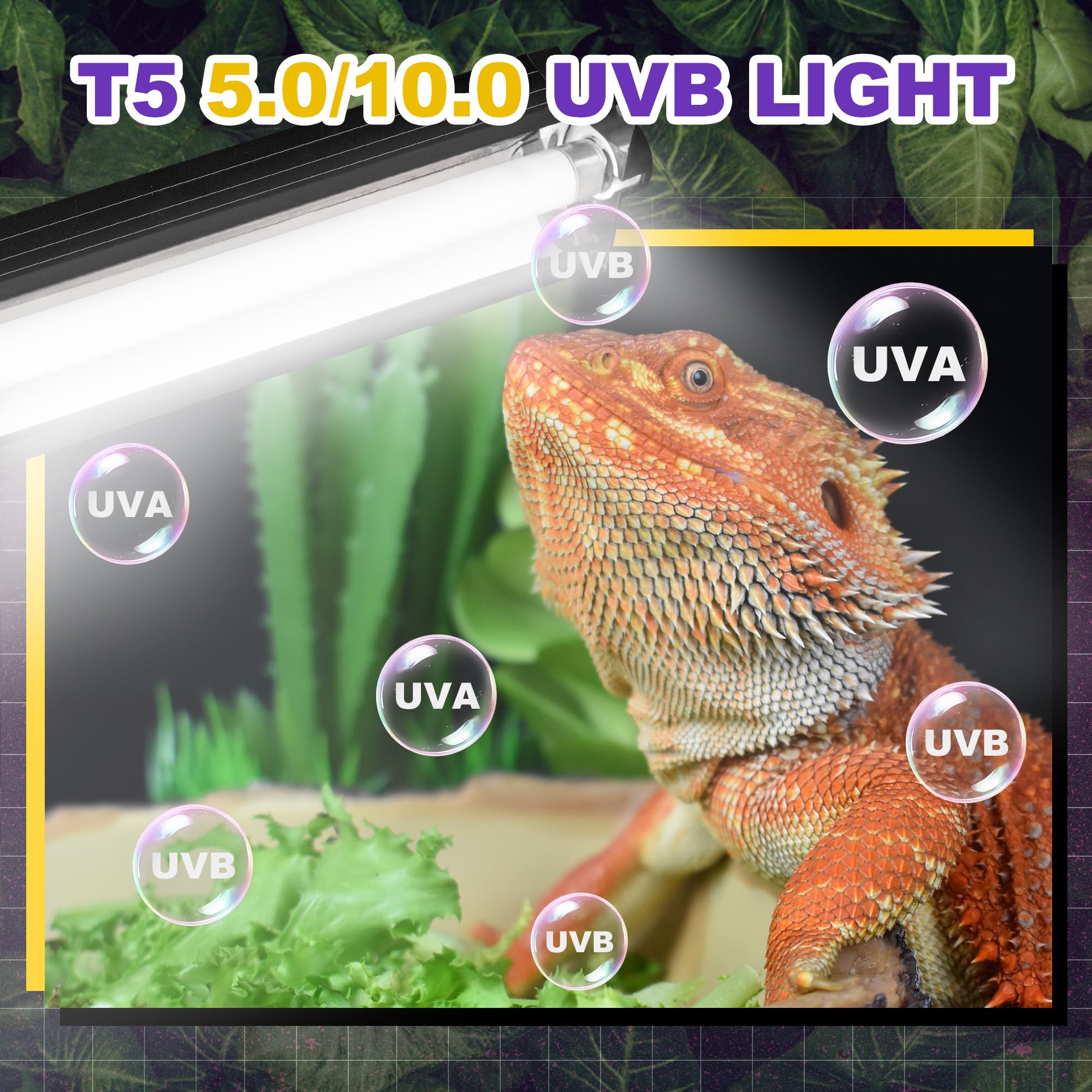 T5 Ho Uvb Lighting Combo Kit, 8W Reptile Light Fixture With Fluorescent Light Bulbs, Tropical 5.0 Uvb Light For Reptiles And Amp