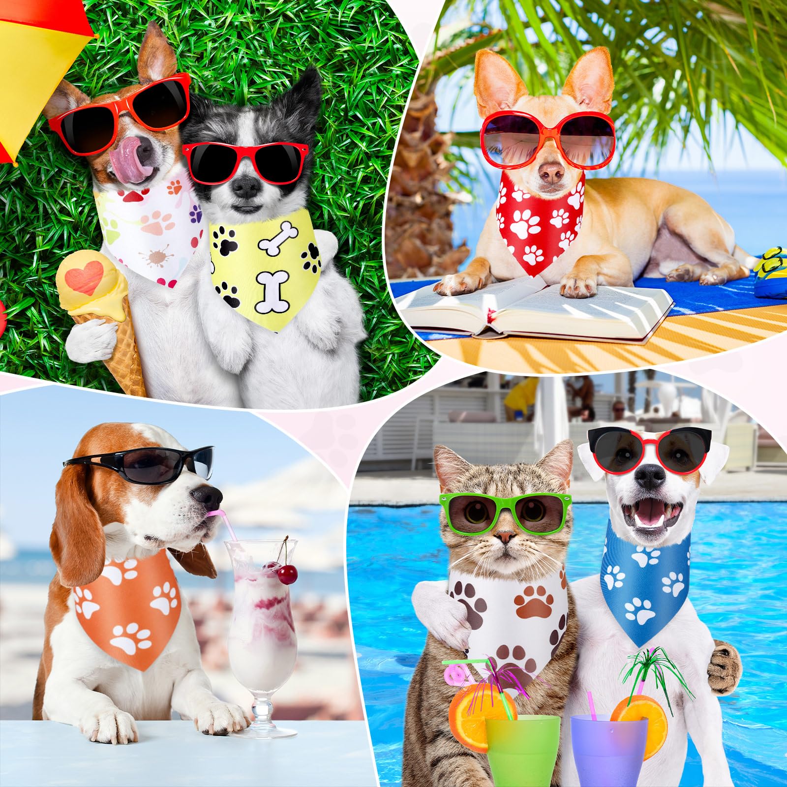 Abbylike 200 Pieces Paw Print Dog Bandanas Bulk Paw Bandanas For Dogs Pets Triangle Kerchief Bibs For Puppy Pet Cats Party Costu