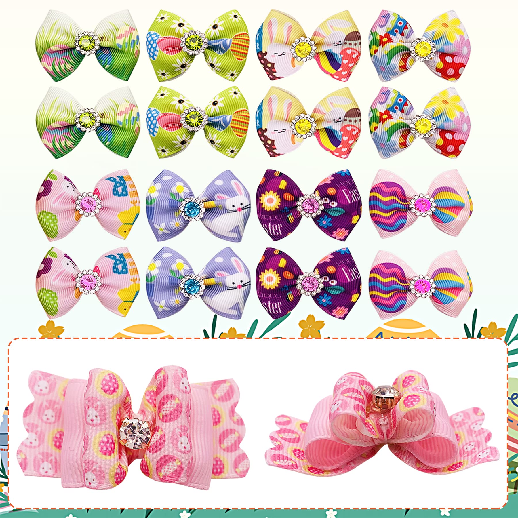 Pet Show 20Pcs Easter Small Dog Hair Bows With Rubber Bands For Medium Dogs Bunny Rabbits Puppies Cats Kittens Rabbits Yorkie To