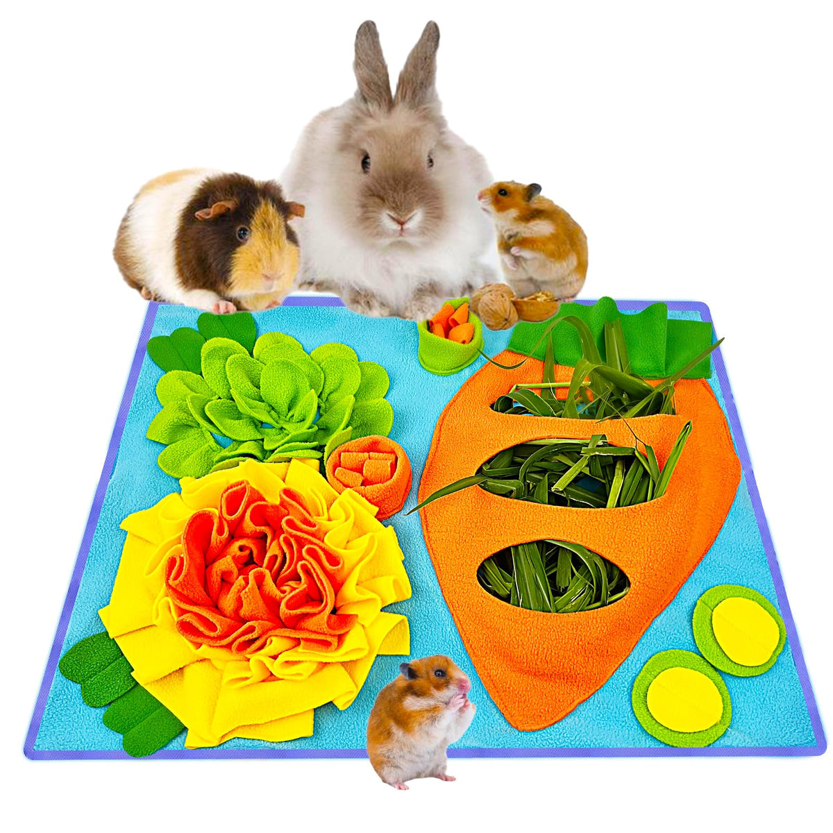 Rabbit Hay Feeder Bunny Foraging Mat Interactive Pet Foraging Toy for Bunny Guinea Pig Chinchillas Hamster Ferrets Small Animals