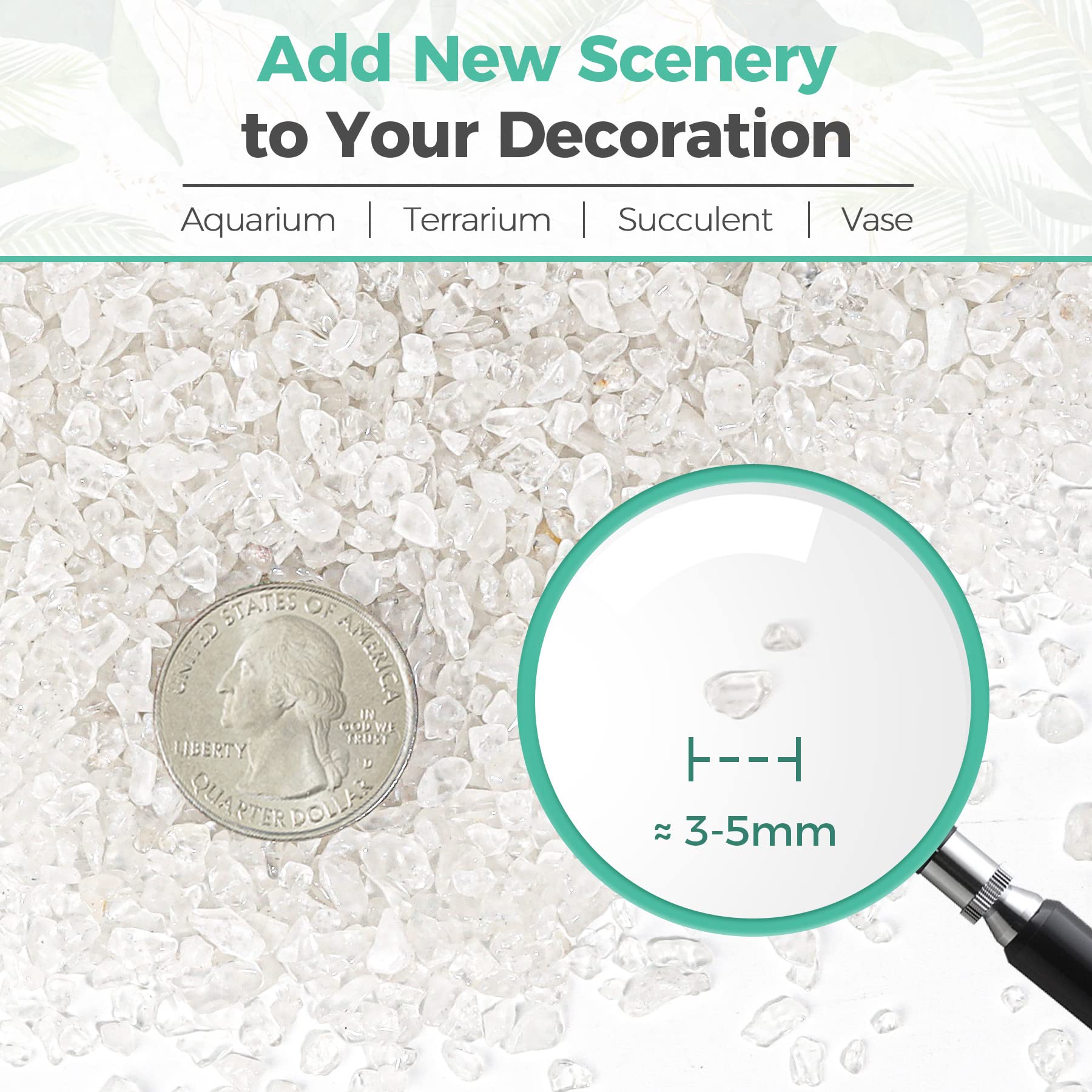 T4U Tumbled Chips Stones Crushed Crystal Quartz 2 LB, Irregular Shaped Gravels Pebble Healing Stones, DIY Smoothed Rocks for Pot