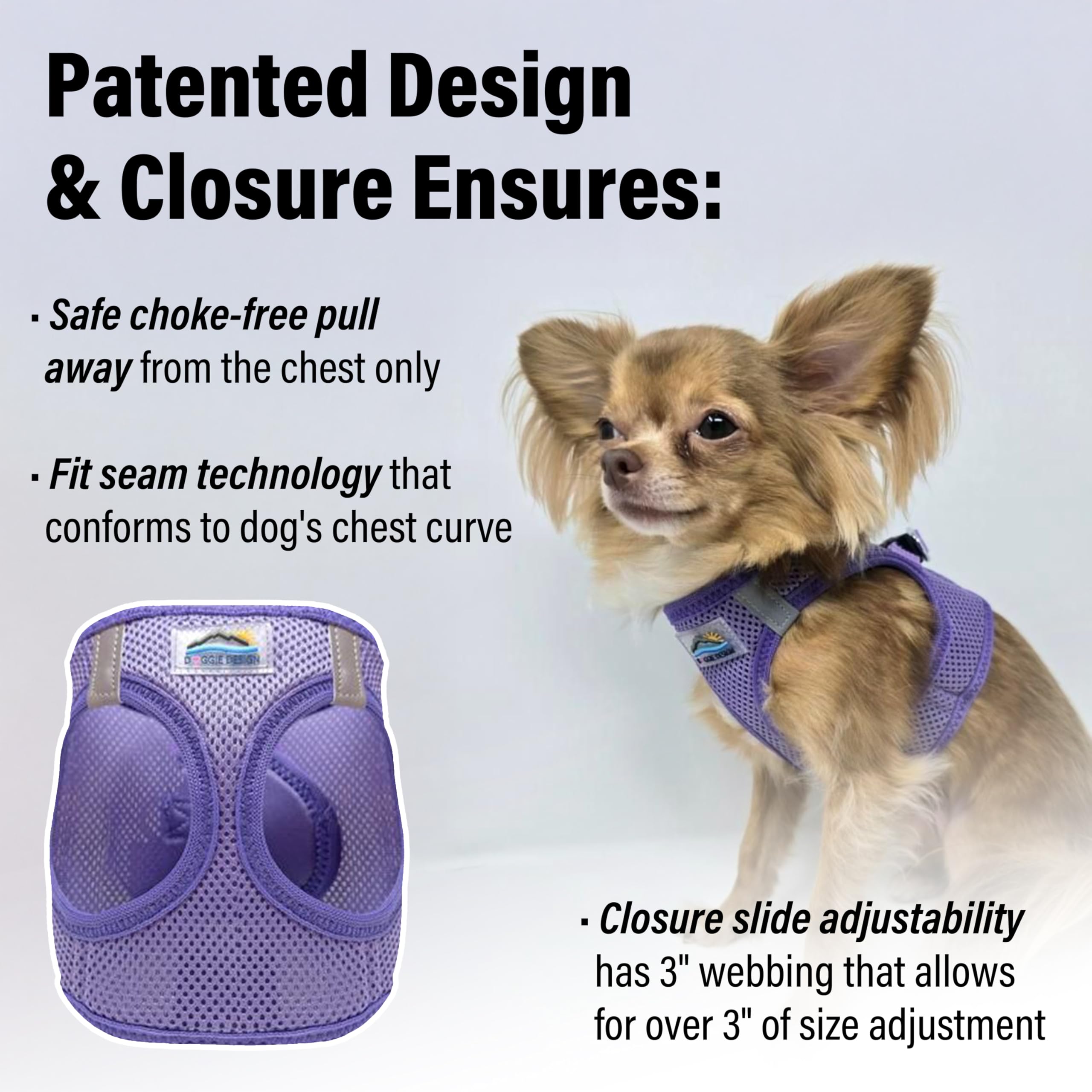 Doggie Design Dog Harness - No Choke Dog Harness, Dog Vest, Mesh Polyester, Pet Harness, Simple Step In And Go Design - Paisley Purple - S