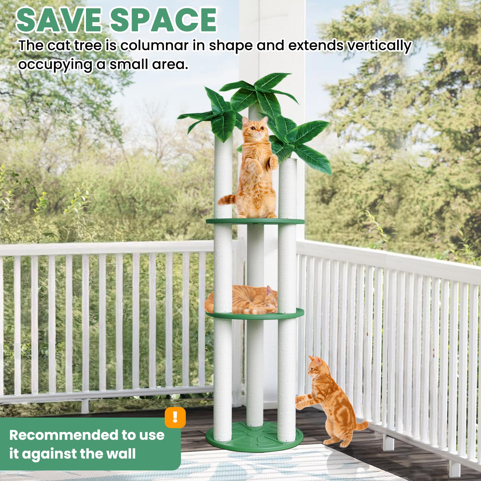 MAOHEGOU 68 inch Waterproof cat Tower, Cylindrical Outdoor cat Tree with Green Leaves,Plastic Board and cat Scratching Post,Used