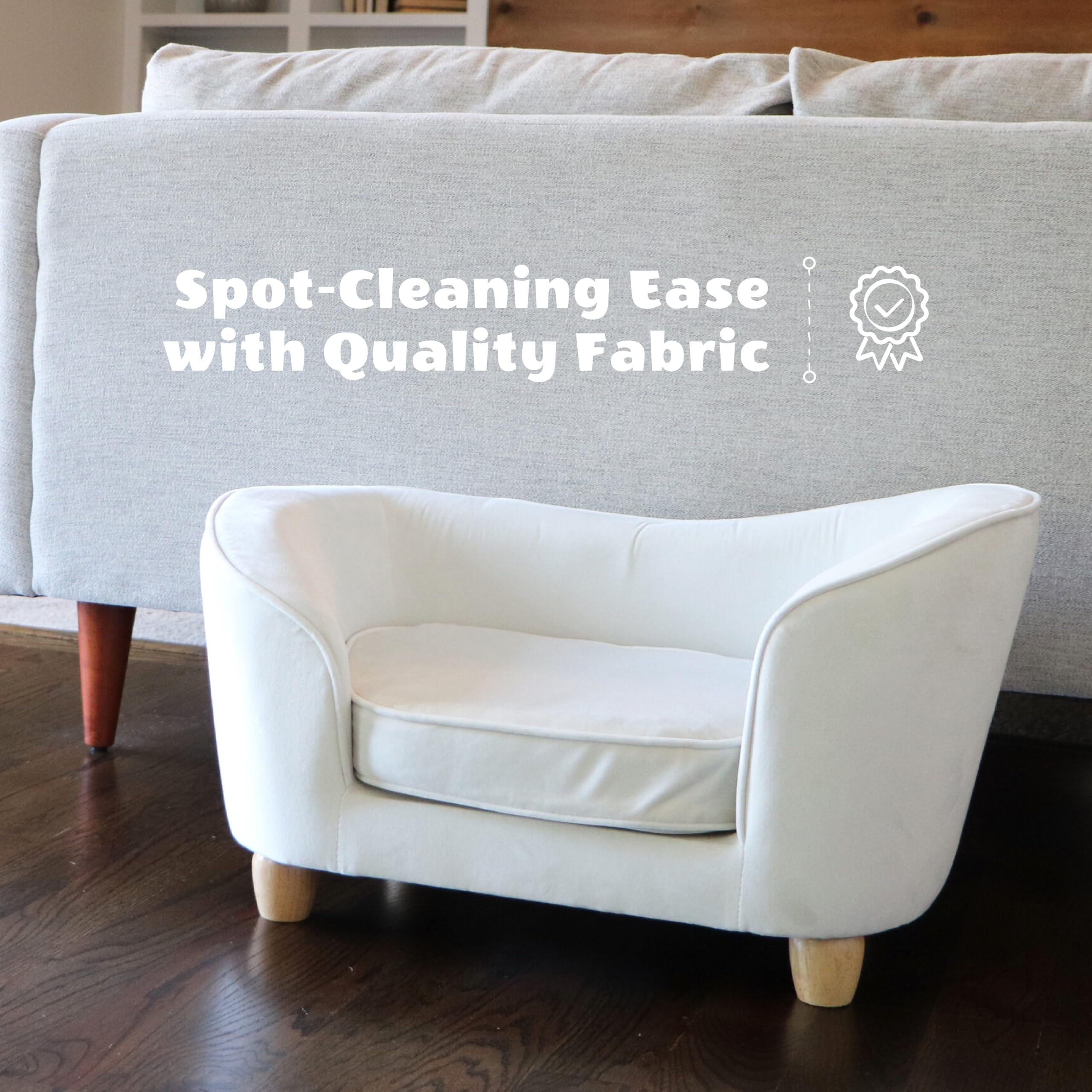 Critter Sitters 28-In. Faux-Velvet White Oval Dog Bed For Small-Sized Dogs And Cats, Stylish And Modern Dog Sofa, Comfortable An