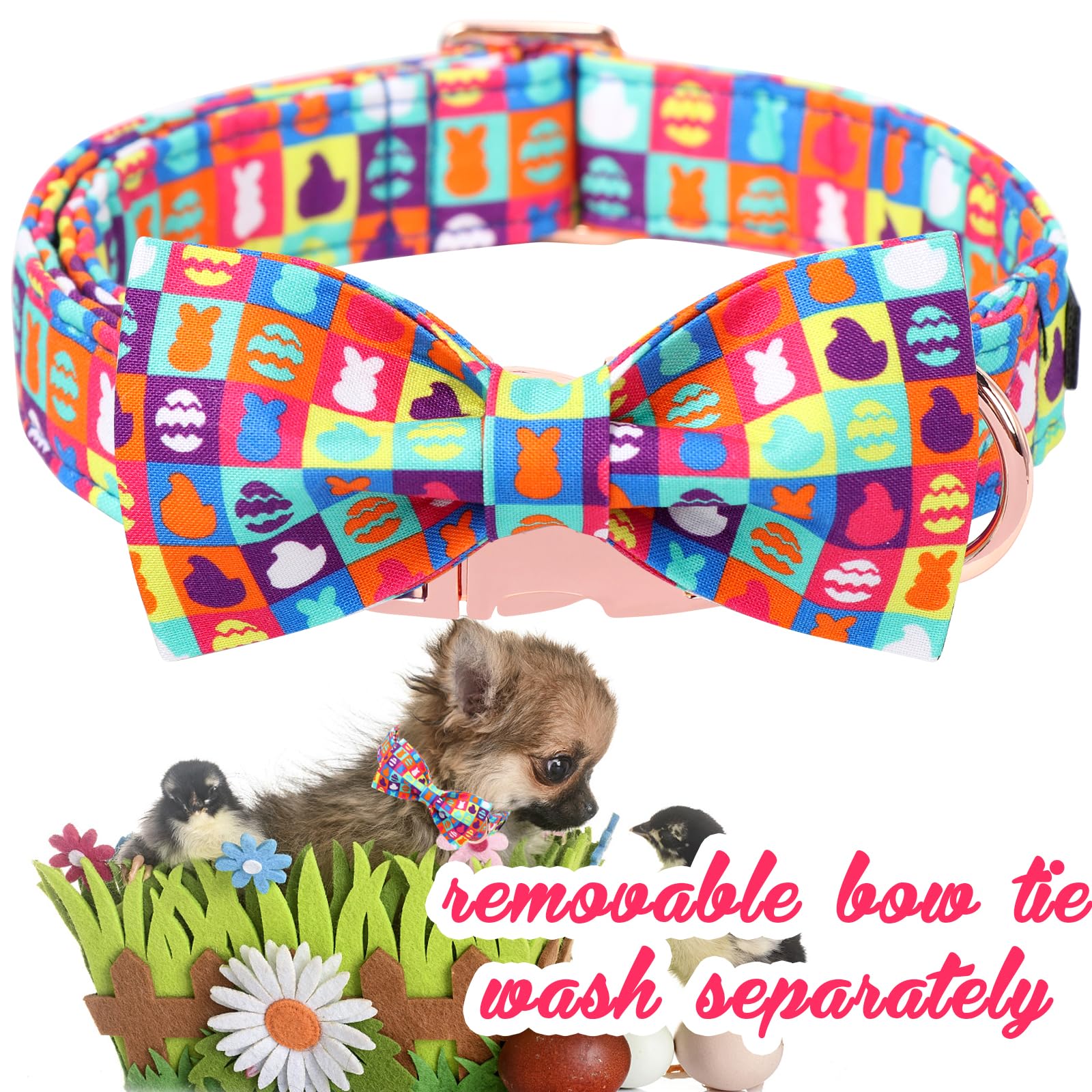 Unique Style Paws Easter Day Dog Collar With Bow Colorful Egg Rabbit Dog Collar Bowtie Bowtie Collar For Large Medium Small Dogs