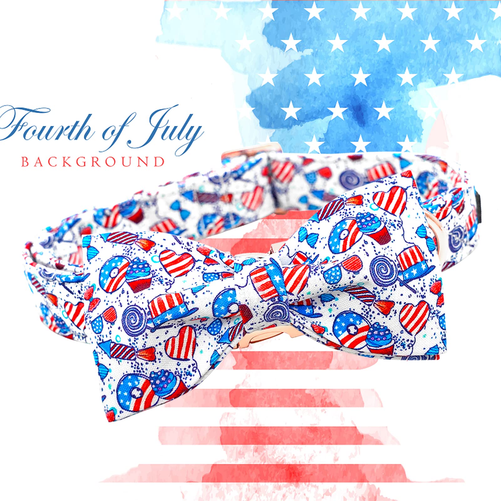 Lionheart Glory American Flag Dog Collar, 4 Of July Dog Bow Collar Heavy Duty Adjustable Patriotic Dog Collar With Bowtie For Me