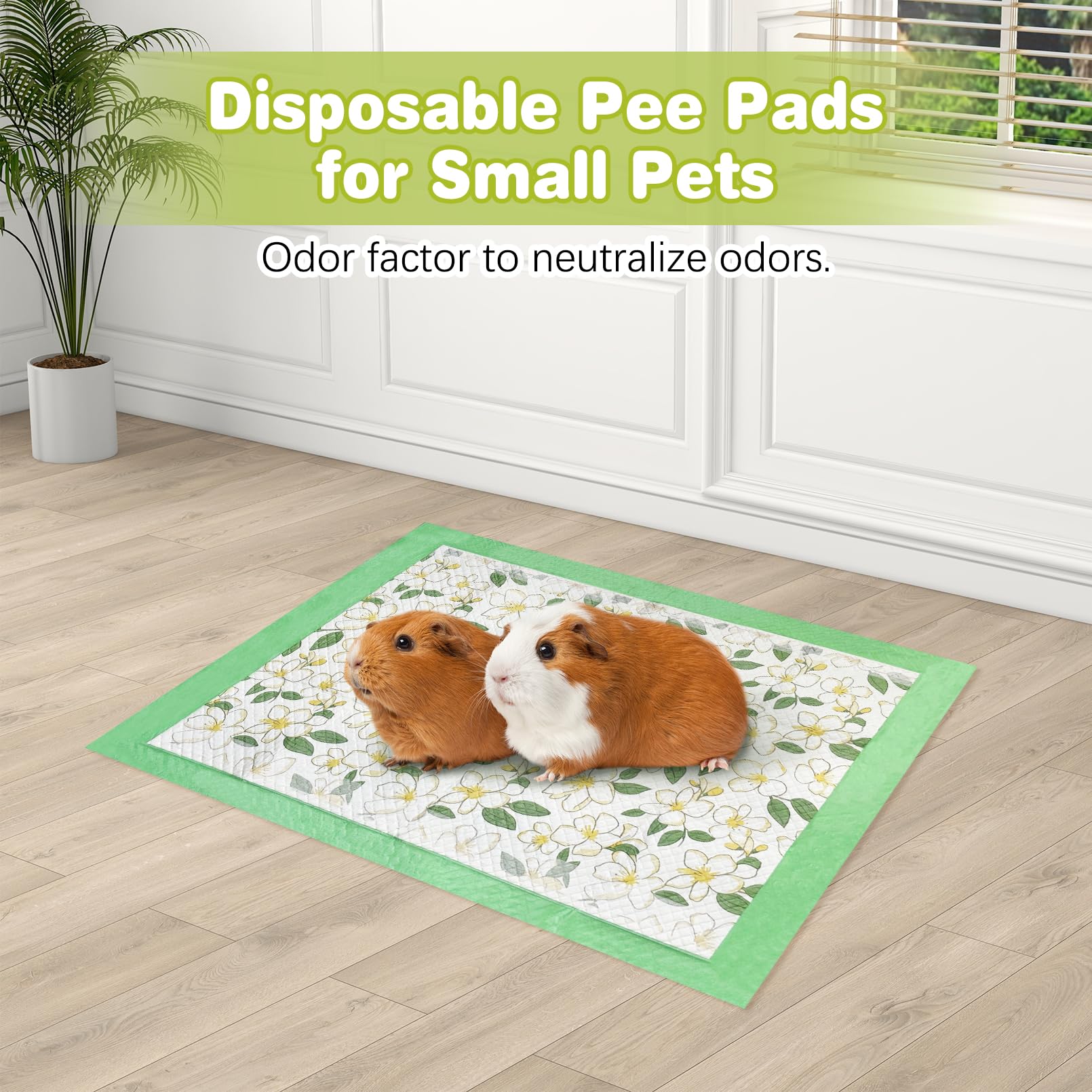 Fhiny 100 PCS Disposable Guinea Pig Cage Liner, 13'' x 18'' Super Absorbent Rabbit Pee Pads Odor Control Small Pet Cage Bedding