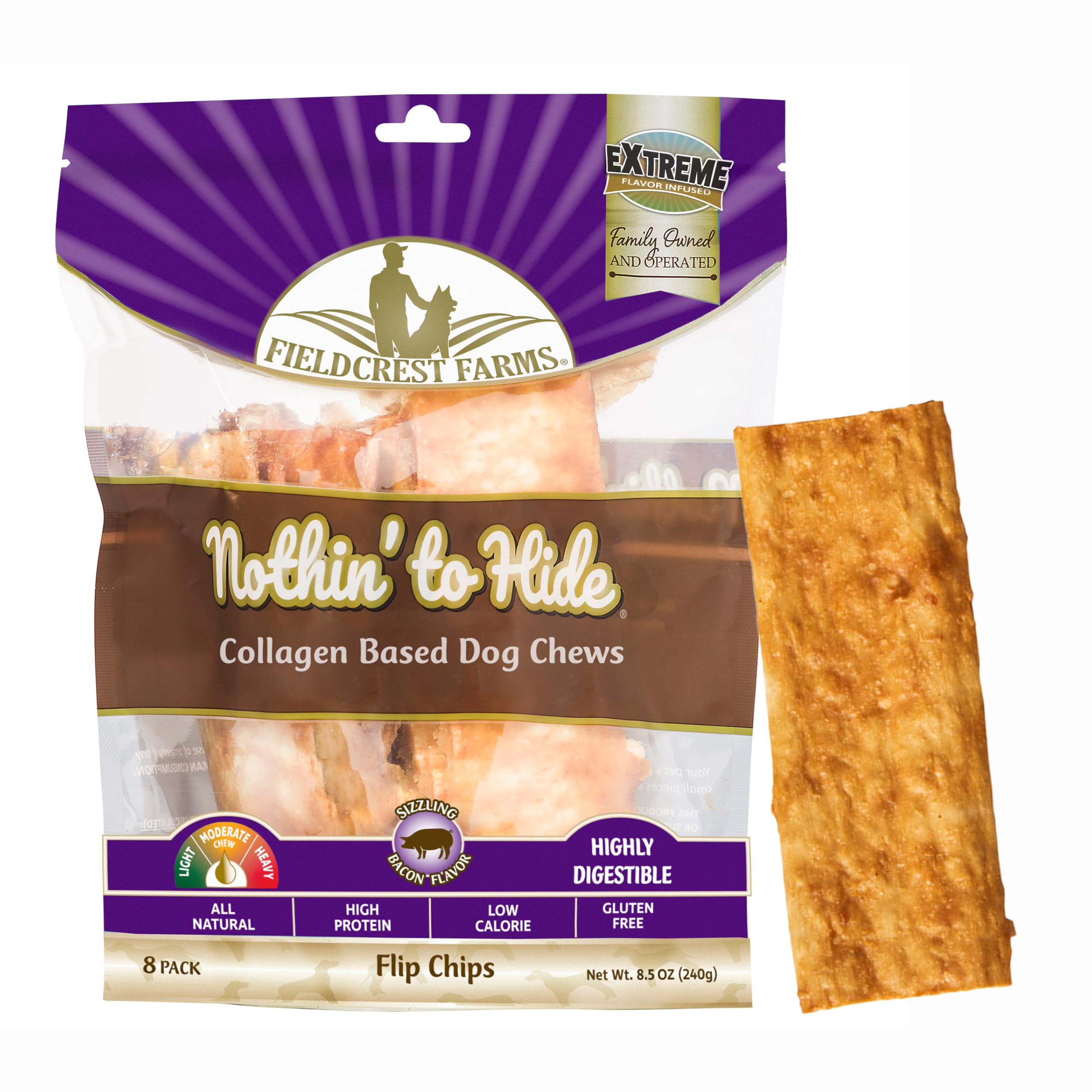 Fieldcrest Farms Nothin to Hide Flip Chips Dog Chews - Natural Rawhide Alternative Treats for Dogs, Collagen Based Snack for Mod