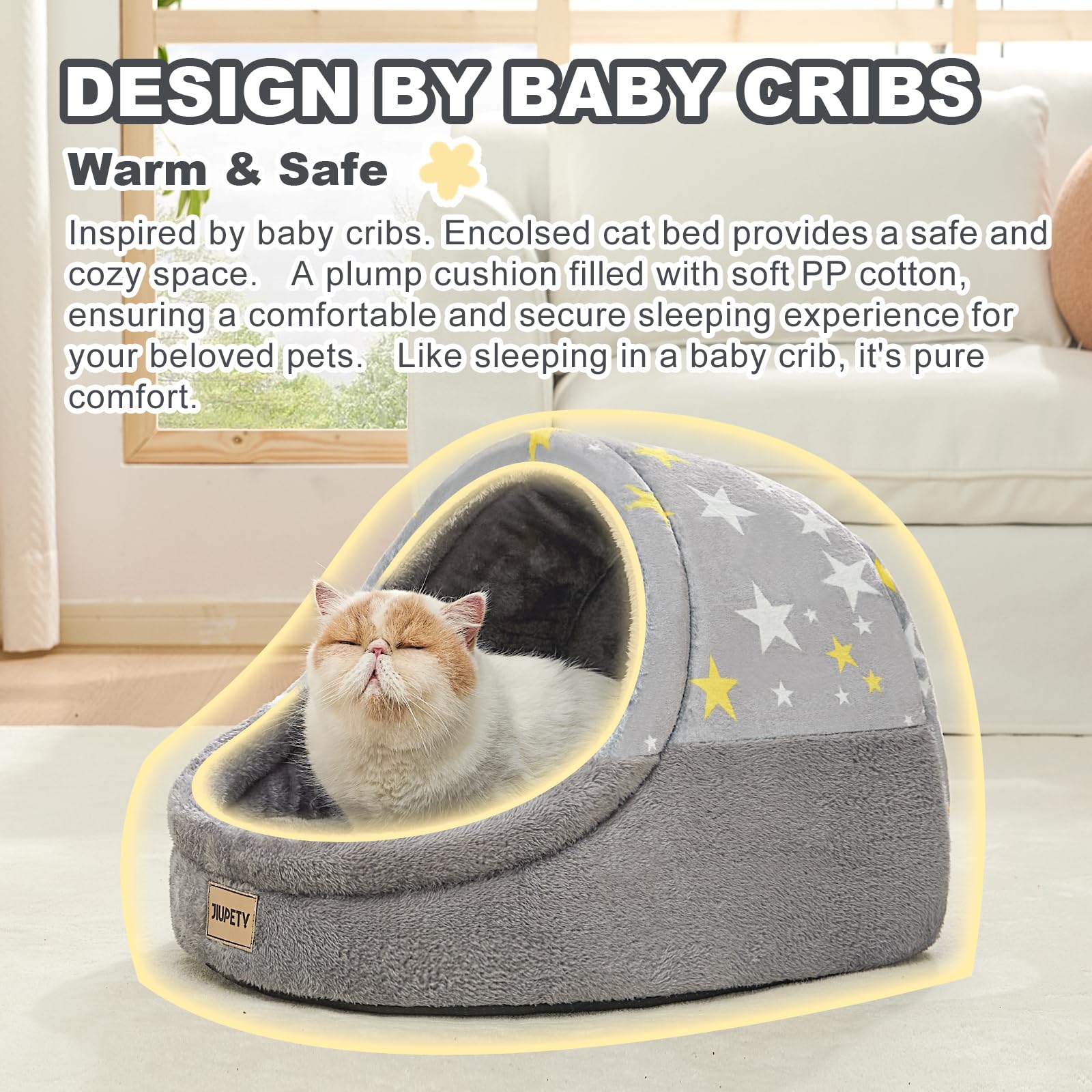 Jiupety Cute Cat Beds For Indoor Cats, Cat Cave Bed For Kittens, Burrowing Cat Bed & Puppy Bed With Anti-Slip Bottom, Washable R
