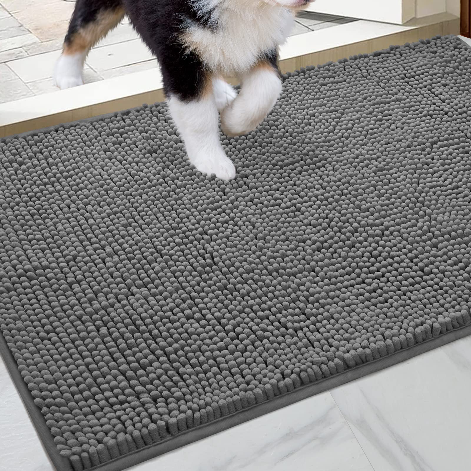 HOMEIDEAS Doormat Indoor Entrance, 36 x24 , Highly Absorbent Chenille Muddy Dog Washable Non Slip Front Welcome Door Floor Mat f