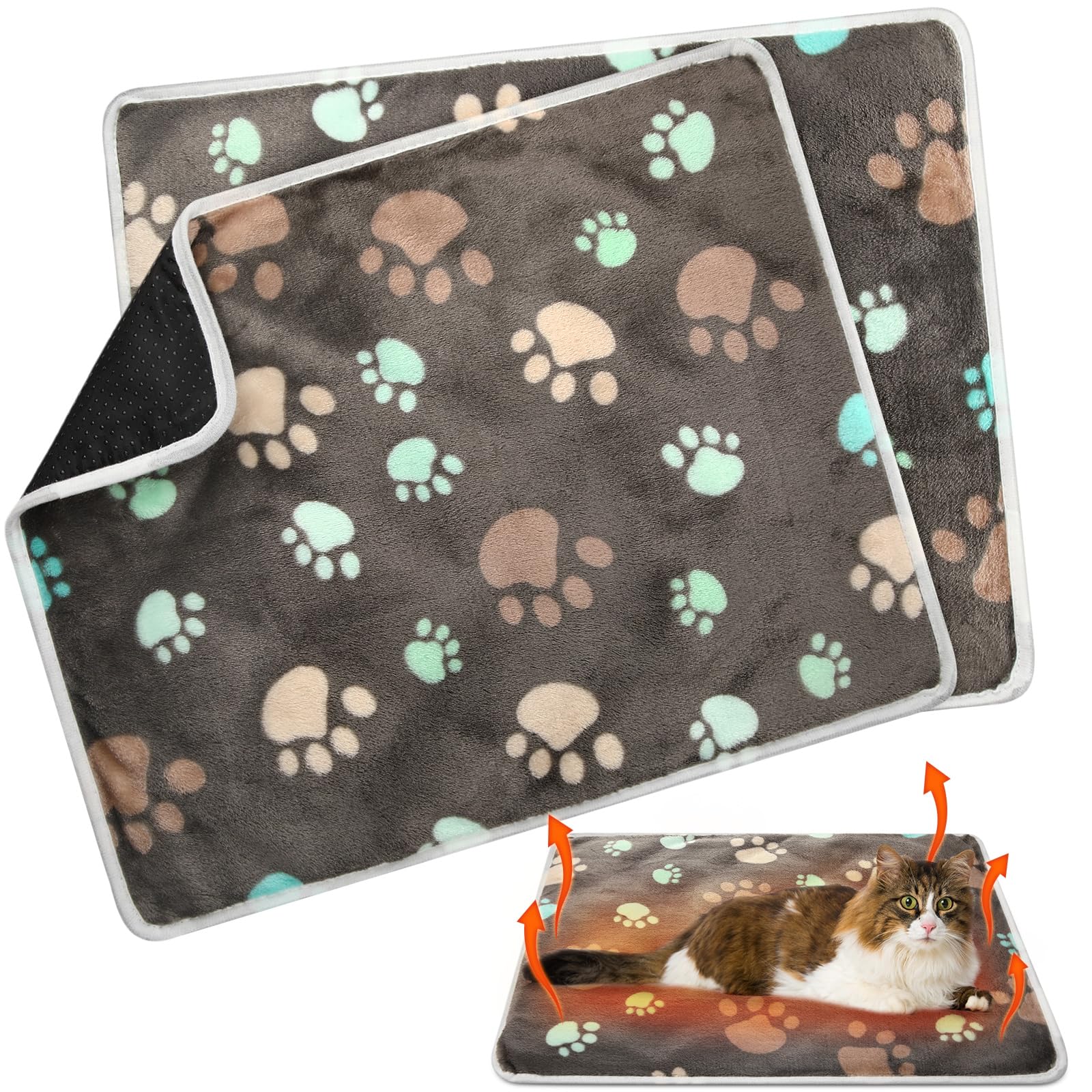 Hunnmingre 2 Pack Self Warming Cat Bed Self Heating Dog Pad Cat Warming Pad Thermal Pet Mat Washable Reflect Body Heat Removable