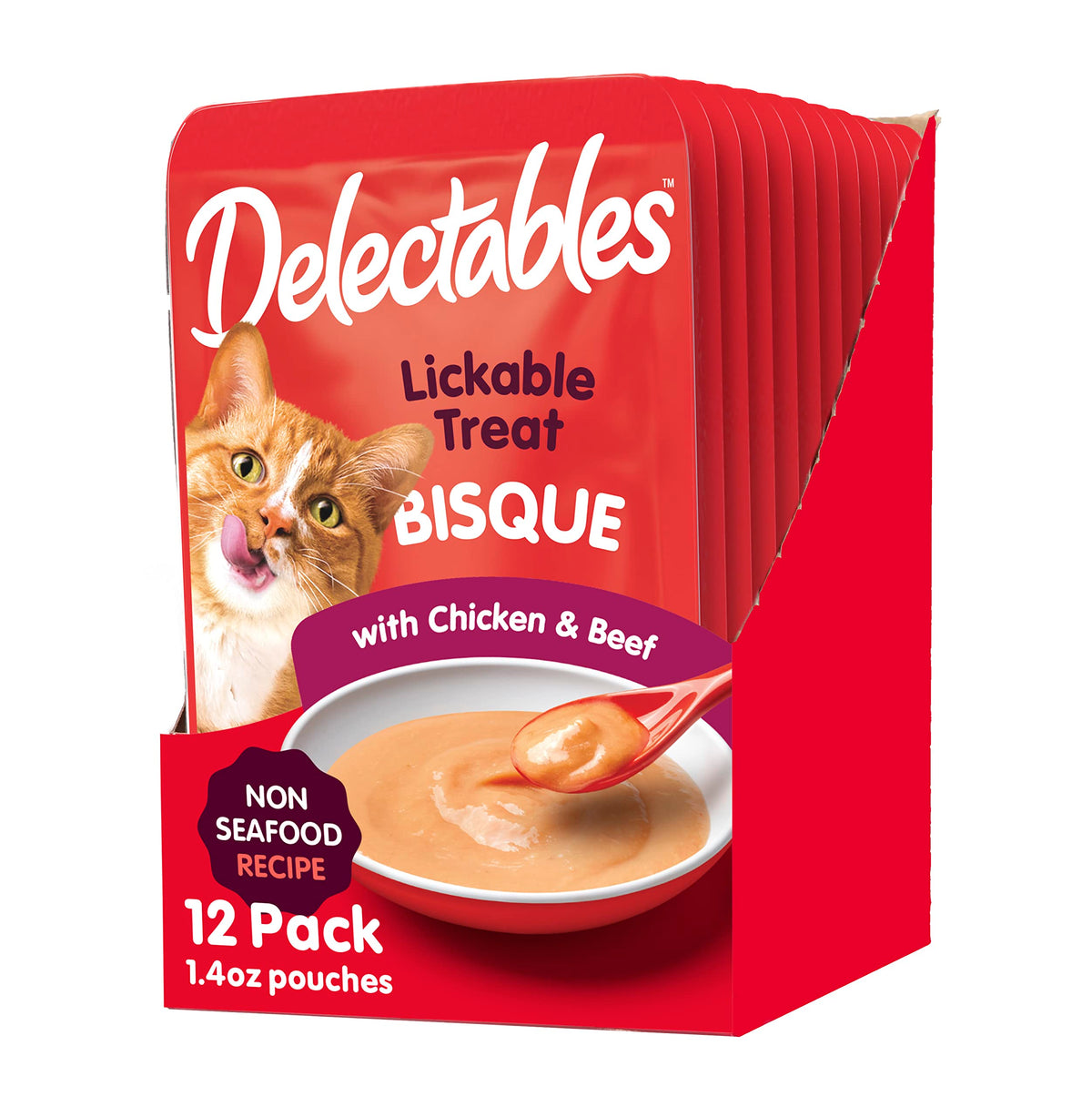 Hartz Delectables Bisque Non-Seafood Chicken & Beef Lickable Wet Cat Treats, 12 Count , 1.40 Ounce (Pack Of 12)