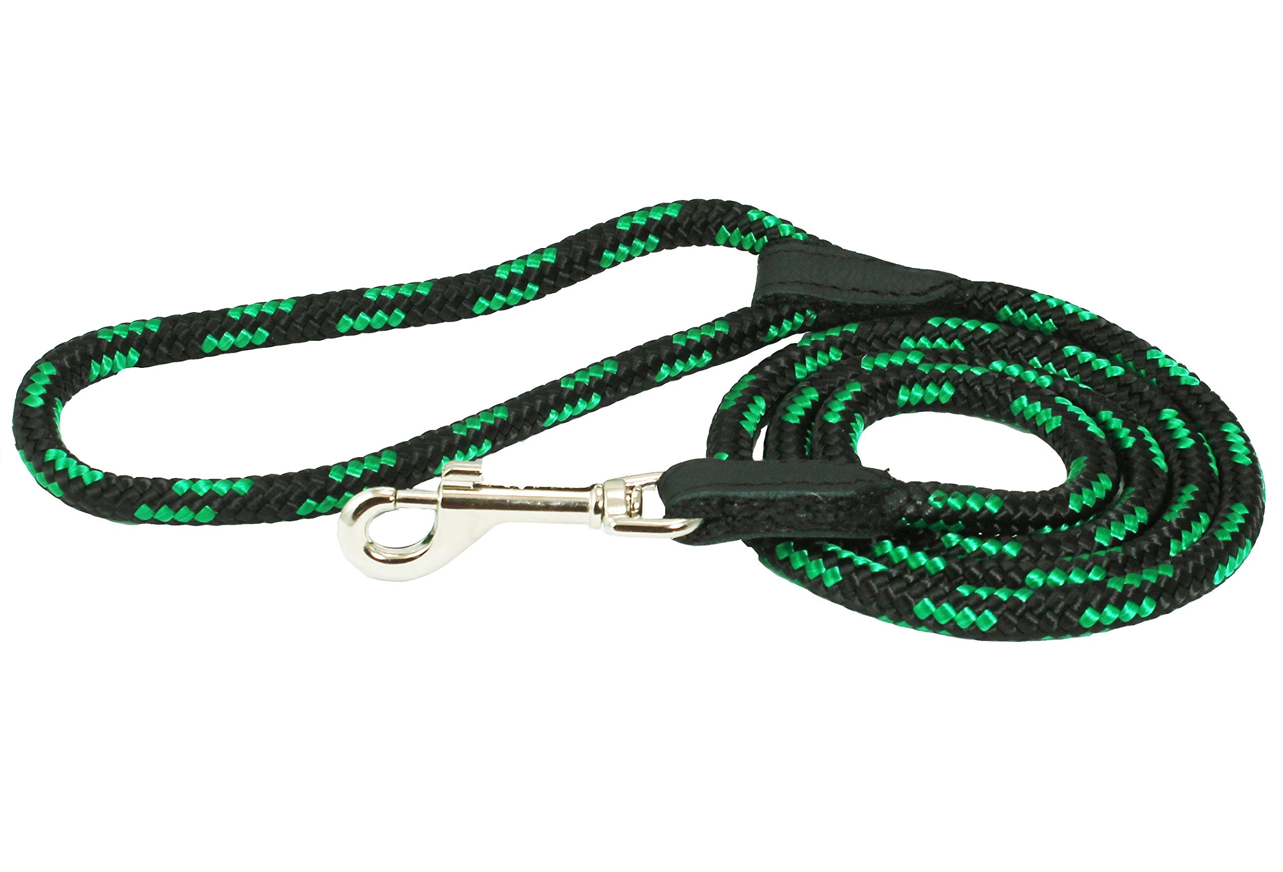 Dogs My Love 6Ft Long Braided Rope Dog Leash Green With Black 6 Sizes (Xsmall: 6Ft Long; 0.25' Diam (6Mm))