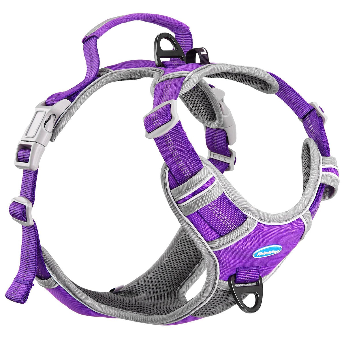 Thinkpet No Pull Harness Breathable Sport Harness With Handle-Dog Harnesses Reflective Adjustable For Medium Large Dogs,Back/Front Clip For Easy Control M Neon Purple