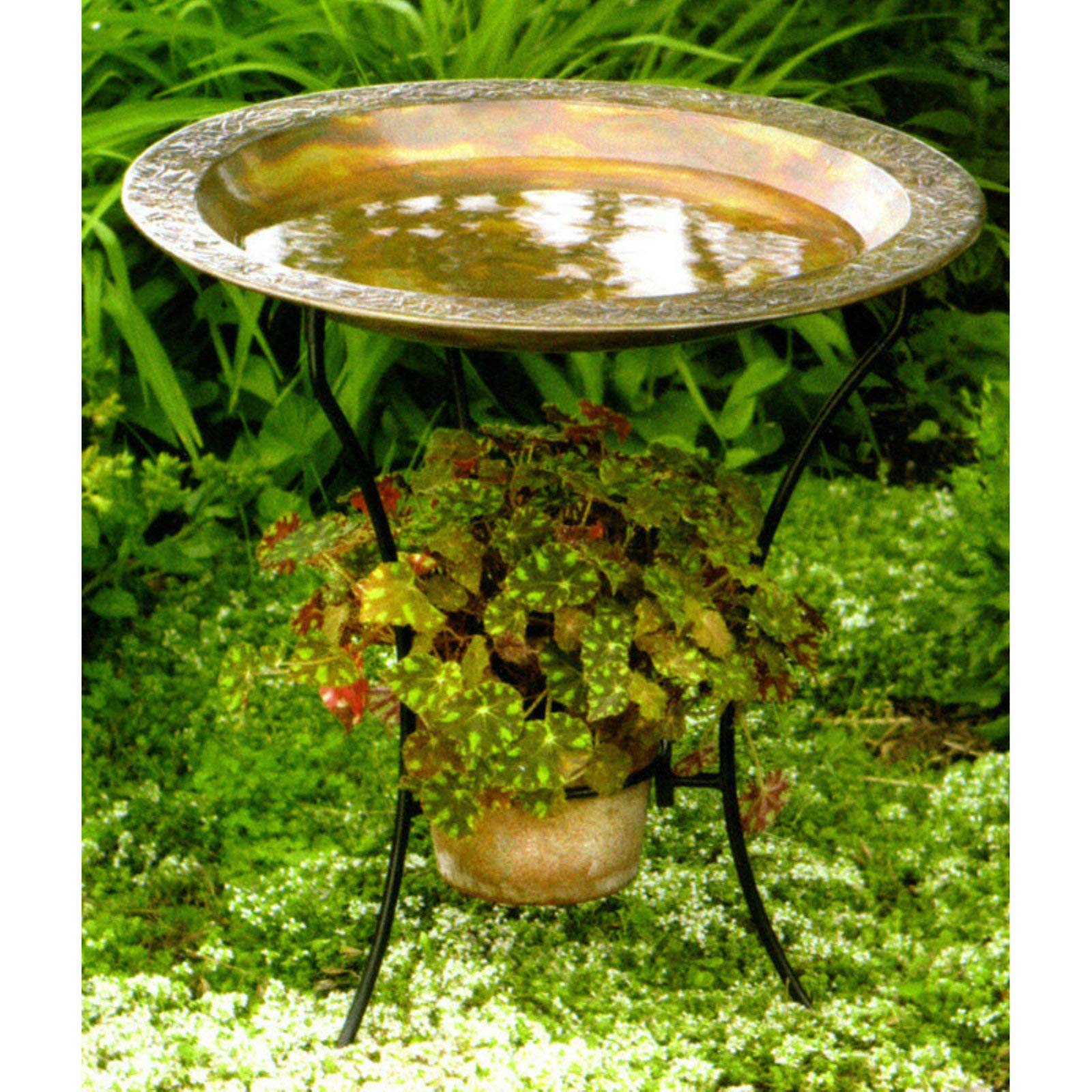 Ancient Graffiti Copper Plated Steel Bird Bath, 22W x 2D x 22H in.