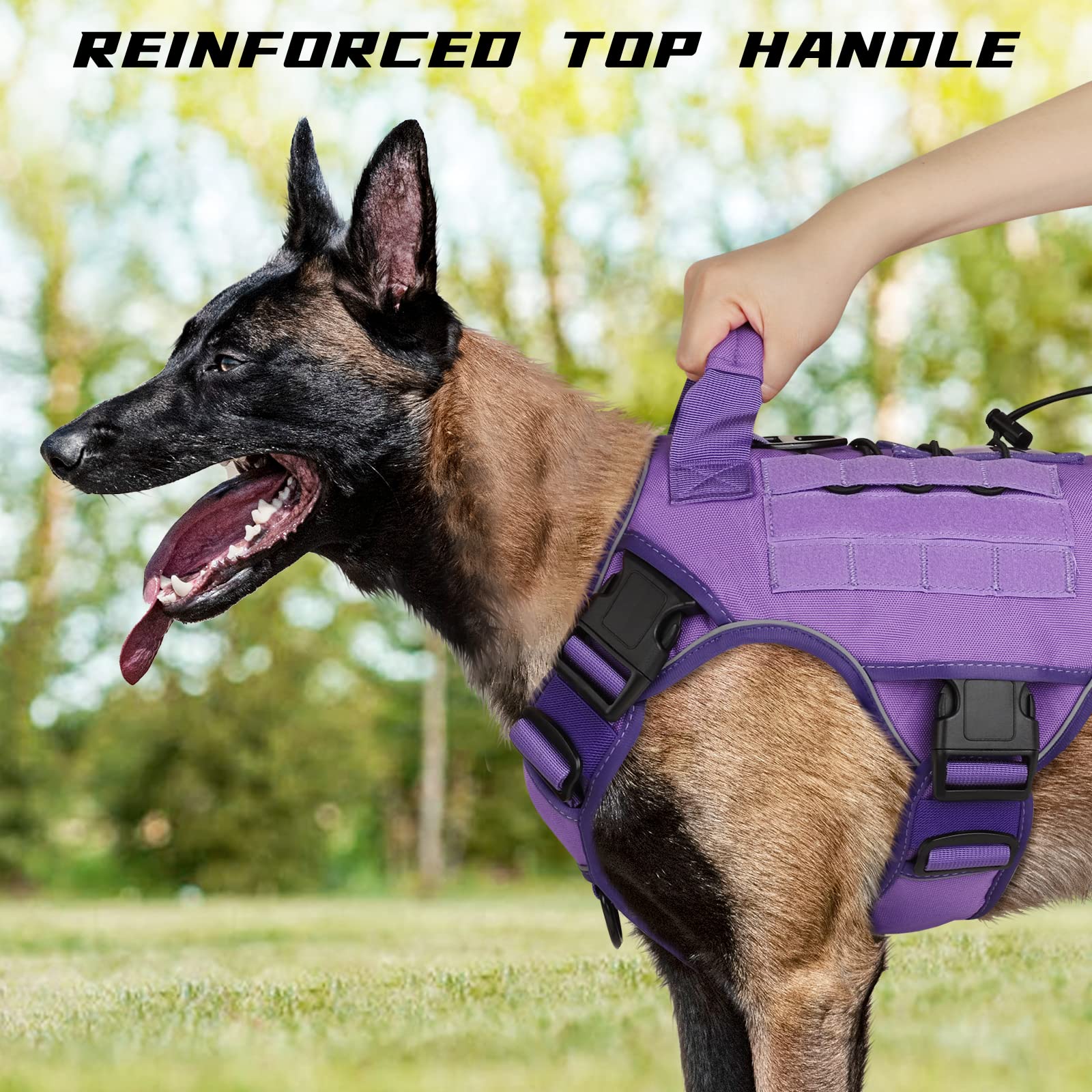 Wingoin Purple Tactical Dog Harness Vest With Handle Tactical Dog Harness For Large Dogs No Pull Adjustable Pet Harness Reflective K9 Military Service Dog Harnesses For Walking Hiking Training (L)