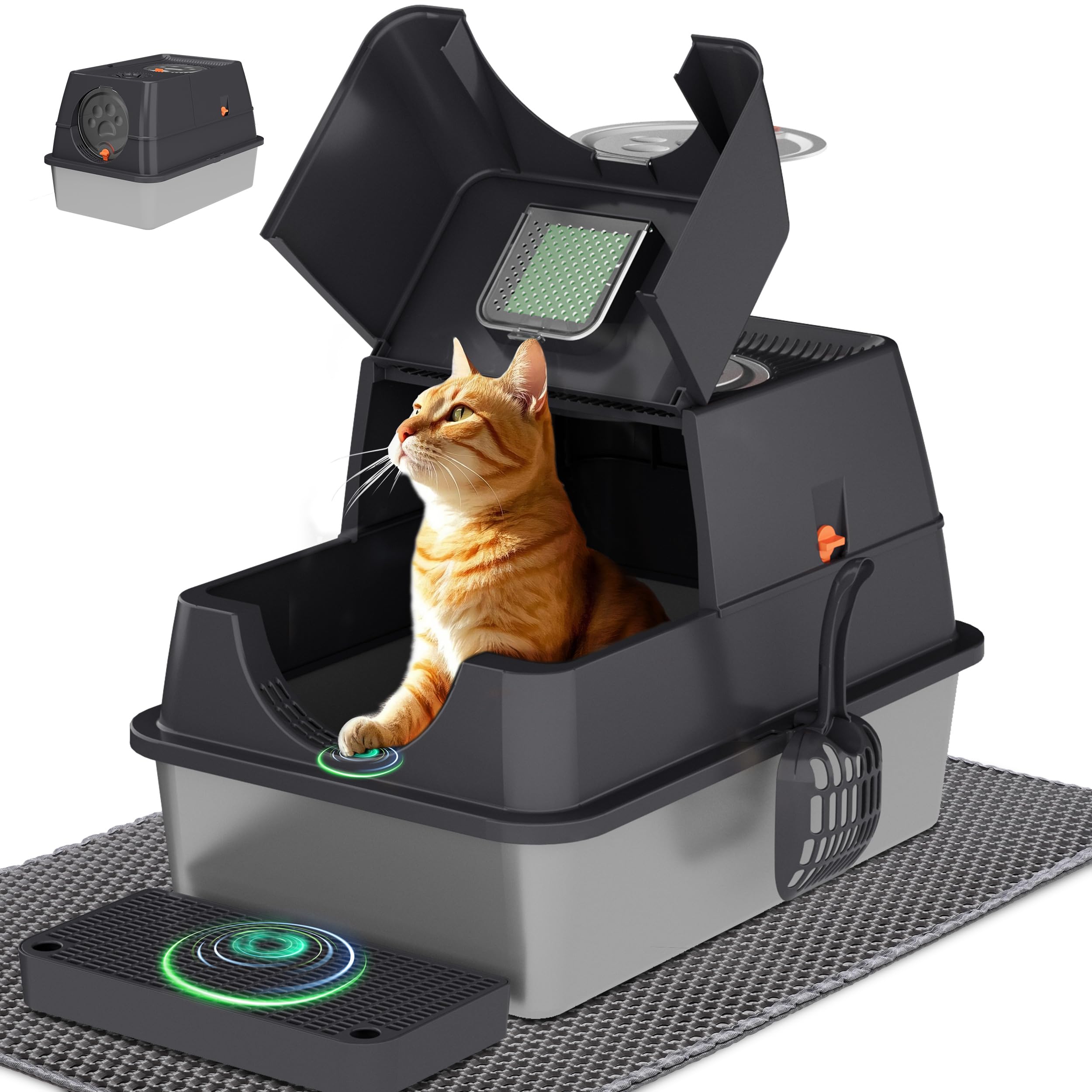 Citylife Stainless Steel Litter Box With Lid Xl Large Enclosed Metal Box Anti-Leakagecat Litter Box Stainless Steel Includes Sco