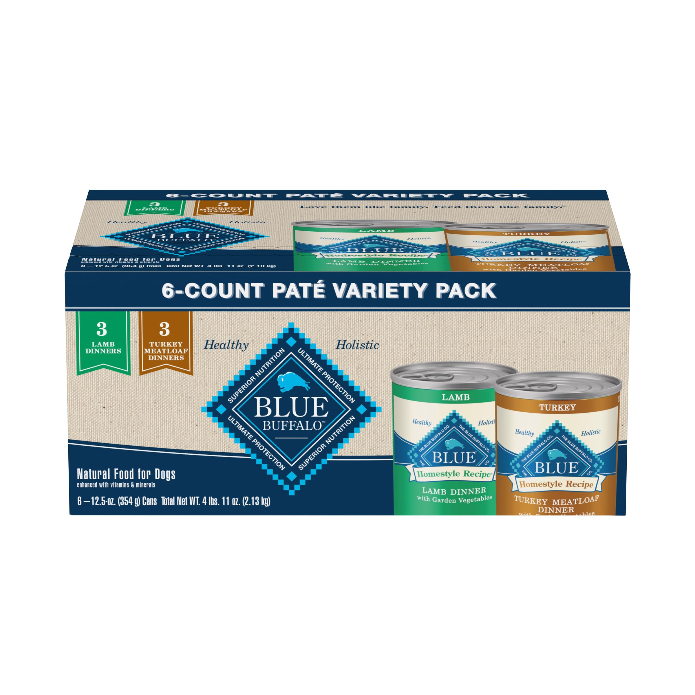 Blue Buffalo Homestyle Recipe Adult Wet Dog Food, Made with Natural Ingredients, Turkey and Lamb Dinner Variety Pack, 12.5-oz Ca
