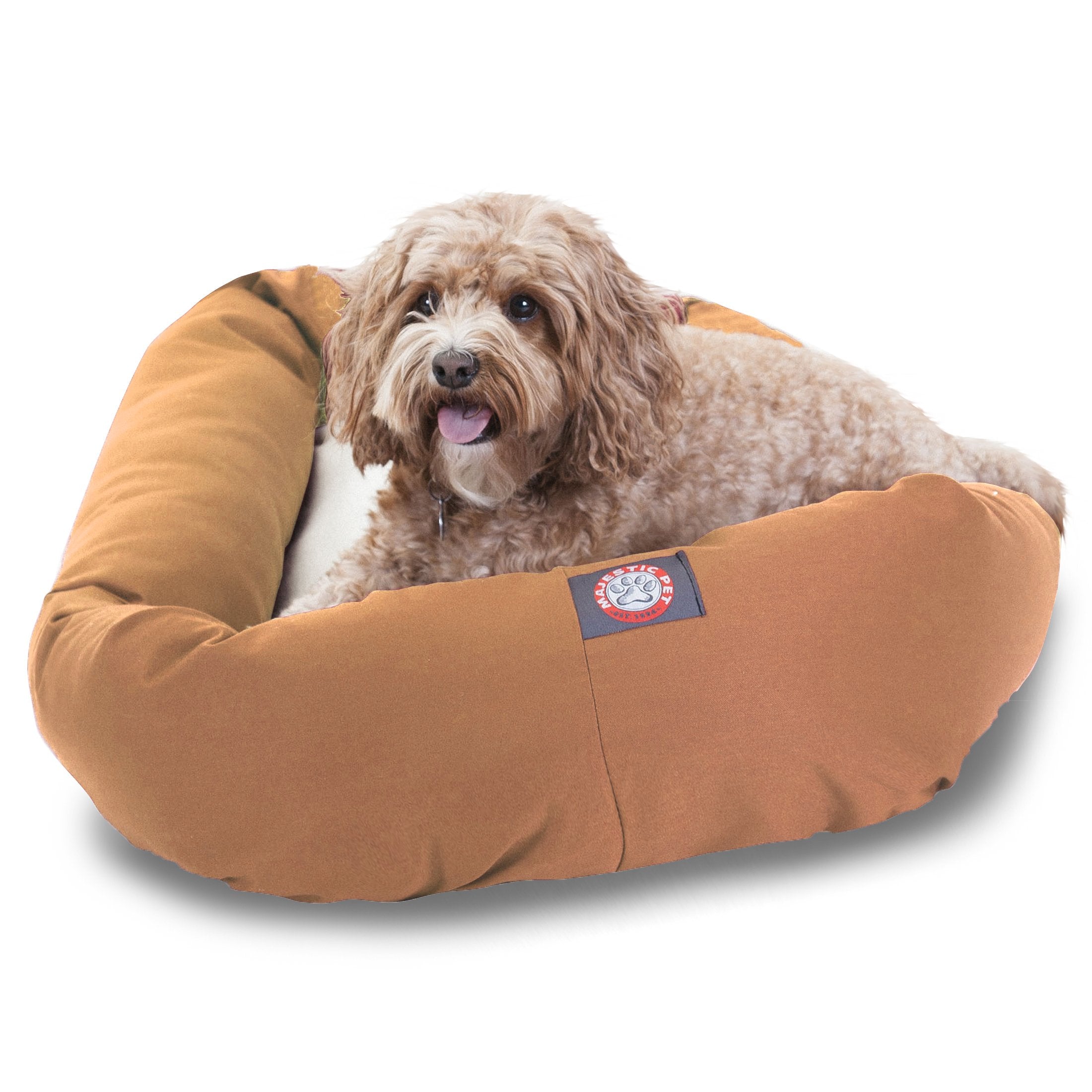 Majestic Pet 32 Inch Poly-Cotton Sherpa Calming Dog Bed Washable 32X18X8 (Inch) - Cozy Soft Round Donut Dog Bed With Spine For H