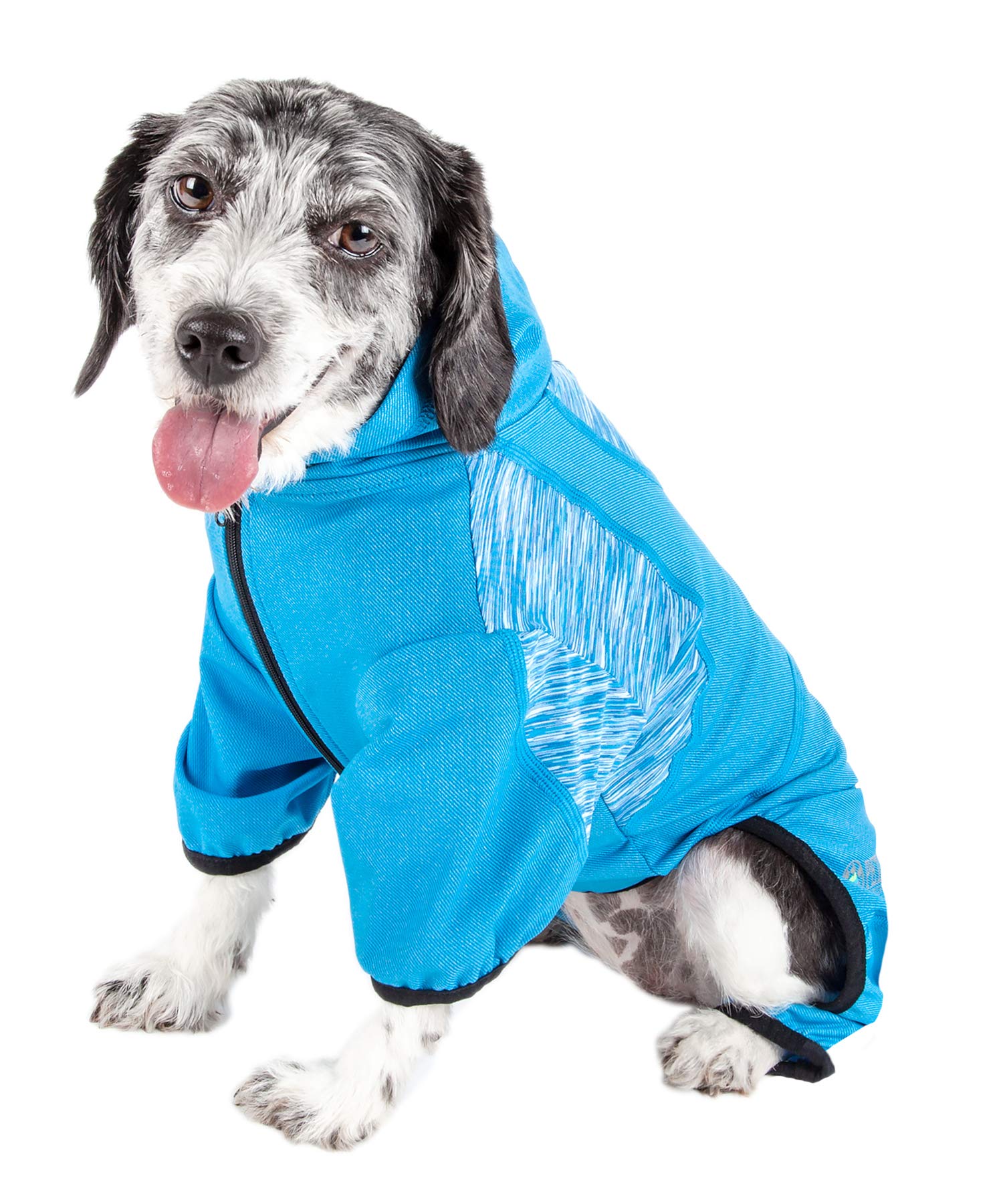 Pet Life A Active Pawsterity Heathered Performance 4-Way Stretch Two-Toned Full Bodied Hoodie, Large, Blue