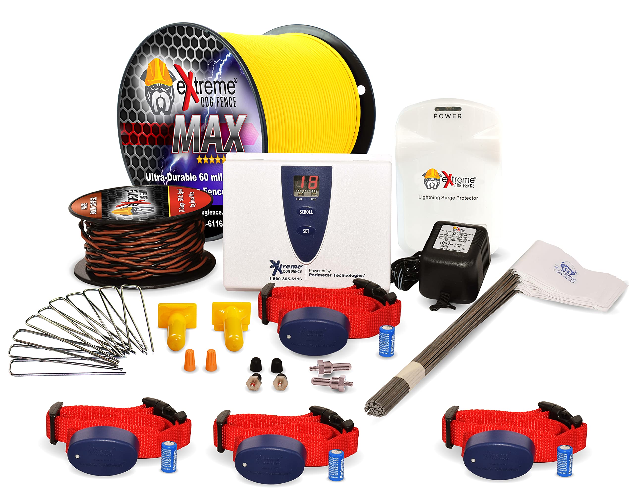 Extreme Dog Fence Max Grade Electric Dog Fence - 4 Dog Kit - 1000 Feet Of 14 Heavy Duty -Plus Maximum Duty Wire For Ultimate Per