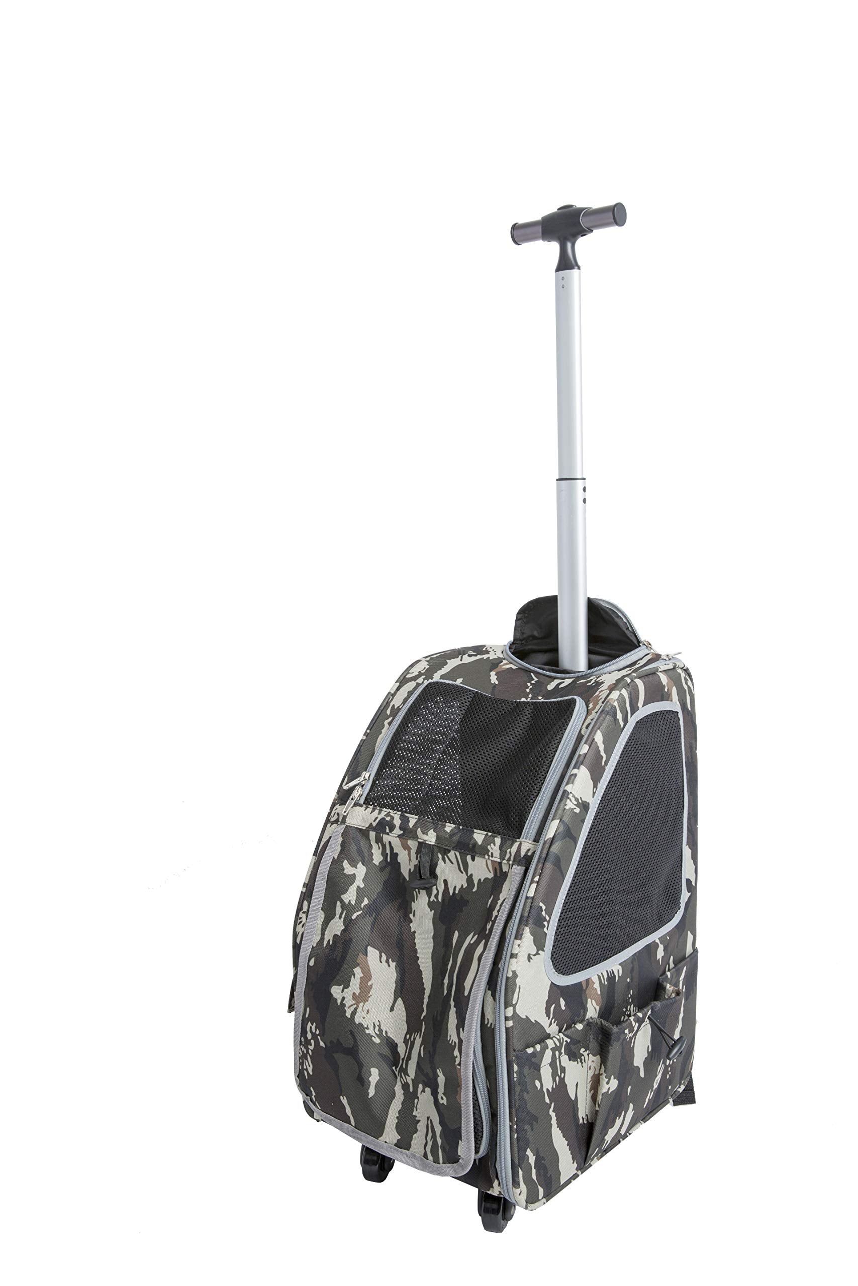 Petique 5-In-1 Complete Travel System With Pet Carrier And Pet Stroller, Stainless Steel Shock Absorption Bike Tires, Sturdy, Lightweight, Large Storage Basket, Supports Pets Up To 25Lbs - Army Camo