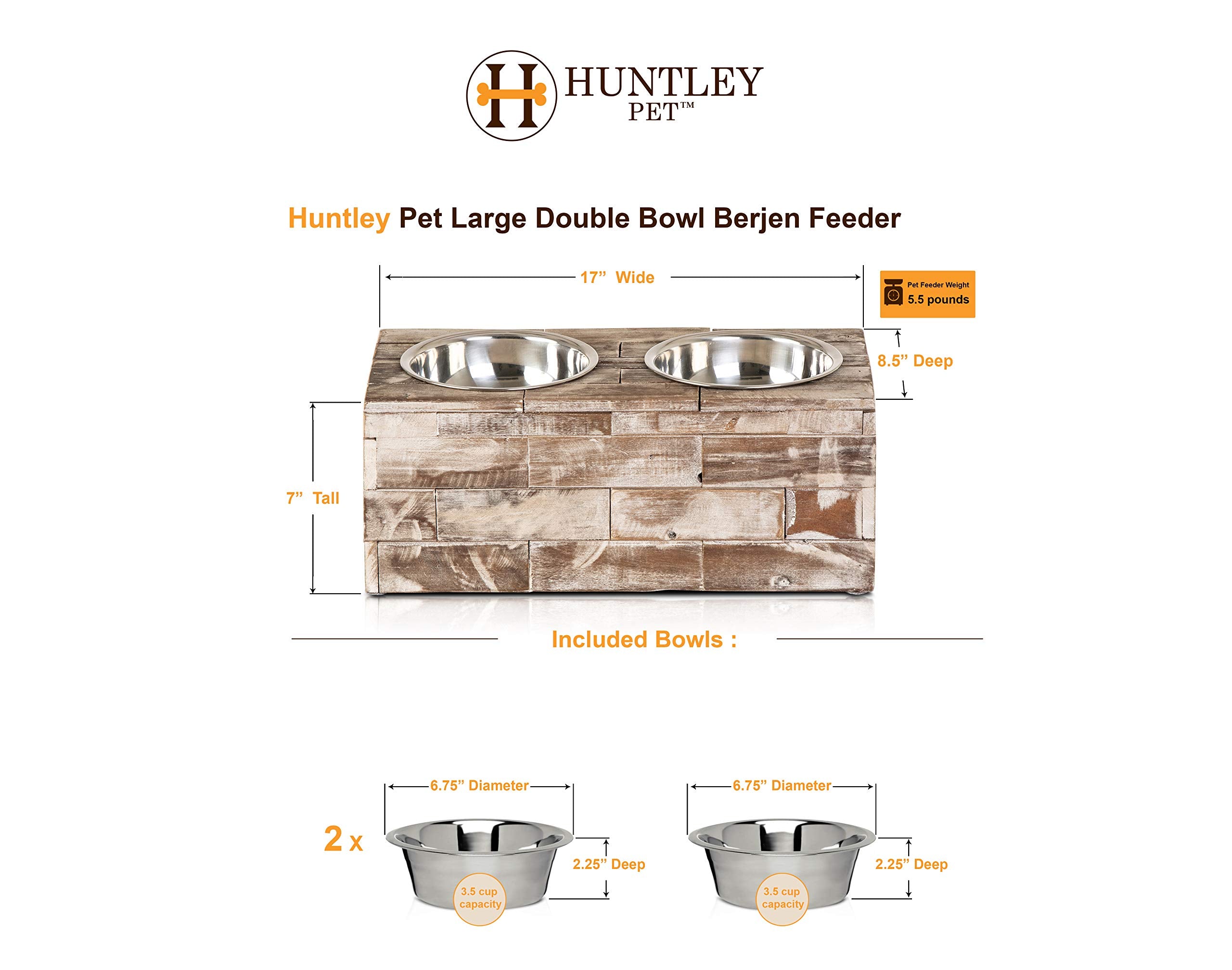 Huntley Equestrian Pet Elevated Dog And Cat Double Bowl Feeder Stainless Steel Bowls (Berjen, Large), Tan, Model:02141
