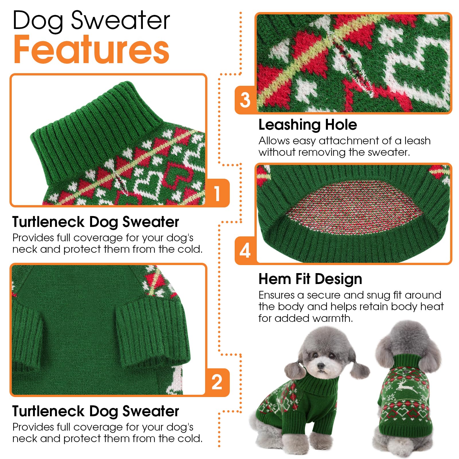 Queenmore Christmas Sweater, Turtleneck Knitted Pullover Xmas Clothes Sweatshirt, Outfit For Small Dogs Boy Girl M