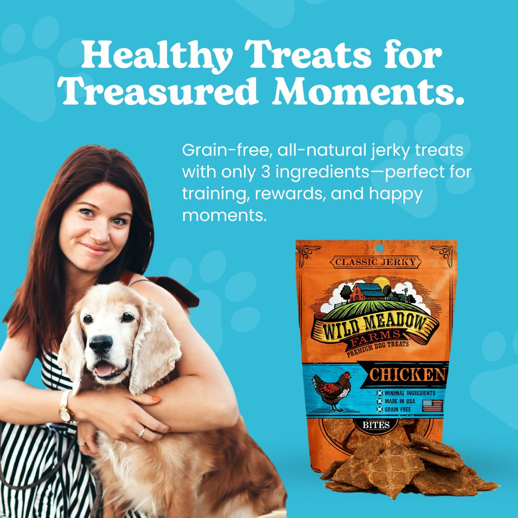 Wild Meadow Farms - Classic Chicken Bites, Soft Jerky Treats for Dogs, Grain-Free & All-Natural, Ideal for Training, Portioning,