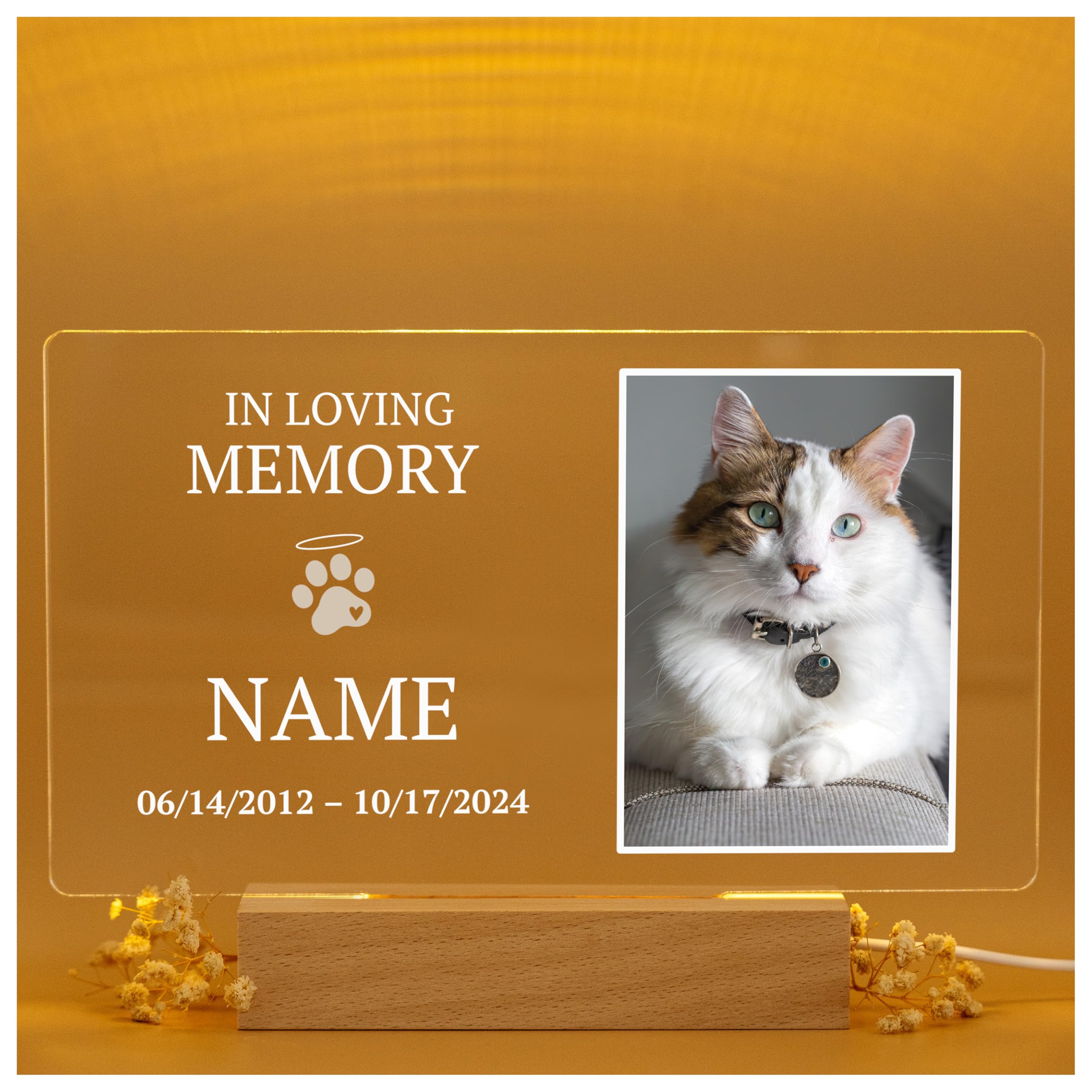 Florithings Cat Memorial Gifts/Memorial Gifts/Pet Memorial Stones/Personalized With Uv Printed Acrylic/Led Base For Perfect Ambi